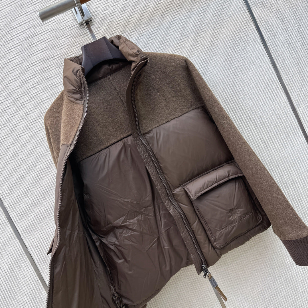 BC 26s Short Puffer Jacket Brown Down Recycled Nylon Fabric 419318