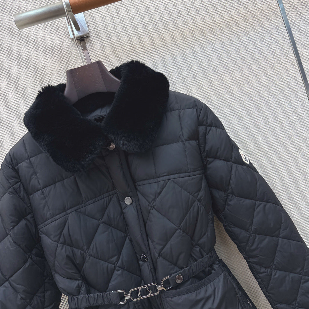 Moncler 26s Cygnes Belted Short Down Jacket Black 419291