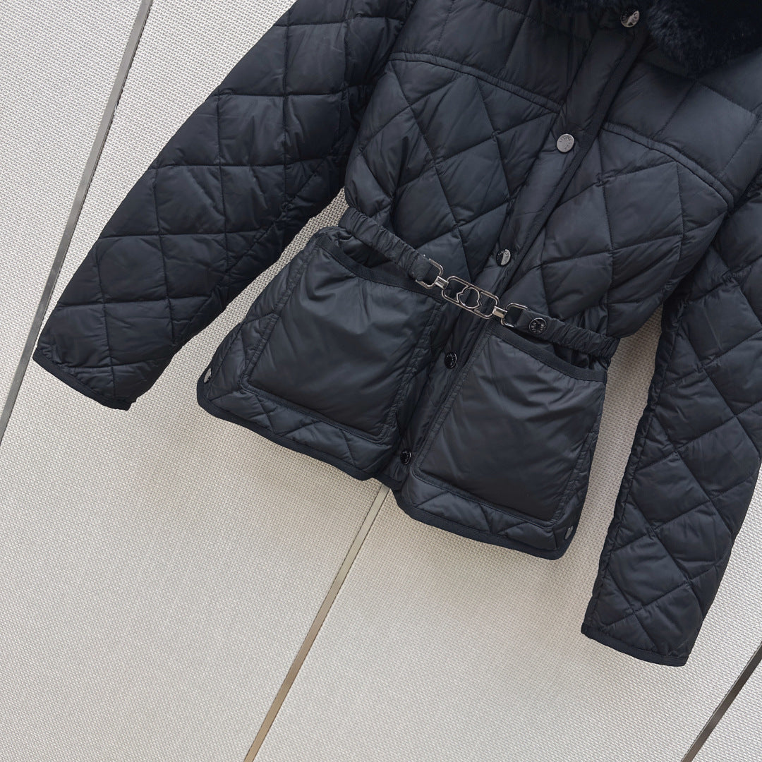 Moncler 26s Cygnes Belted Short Down Jacket Black 419291