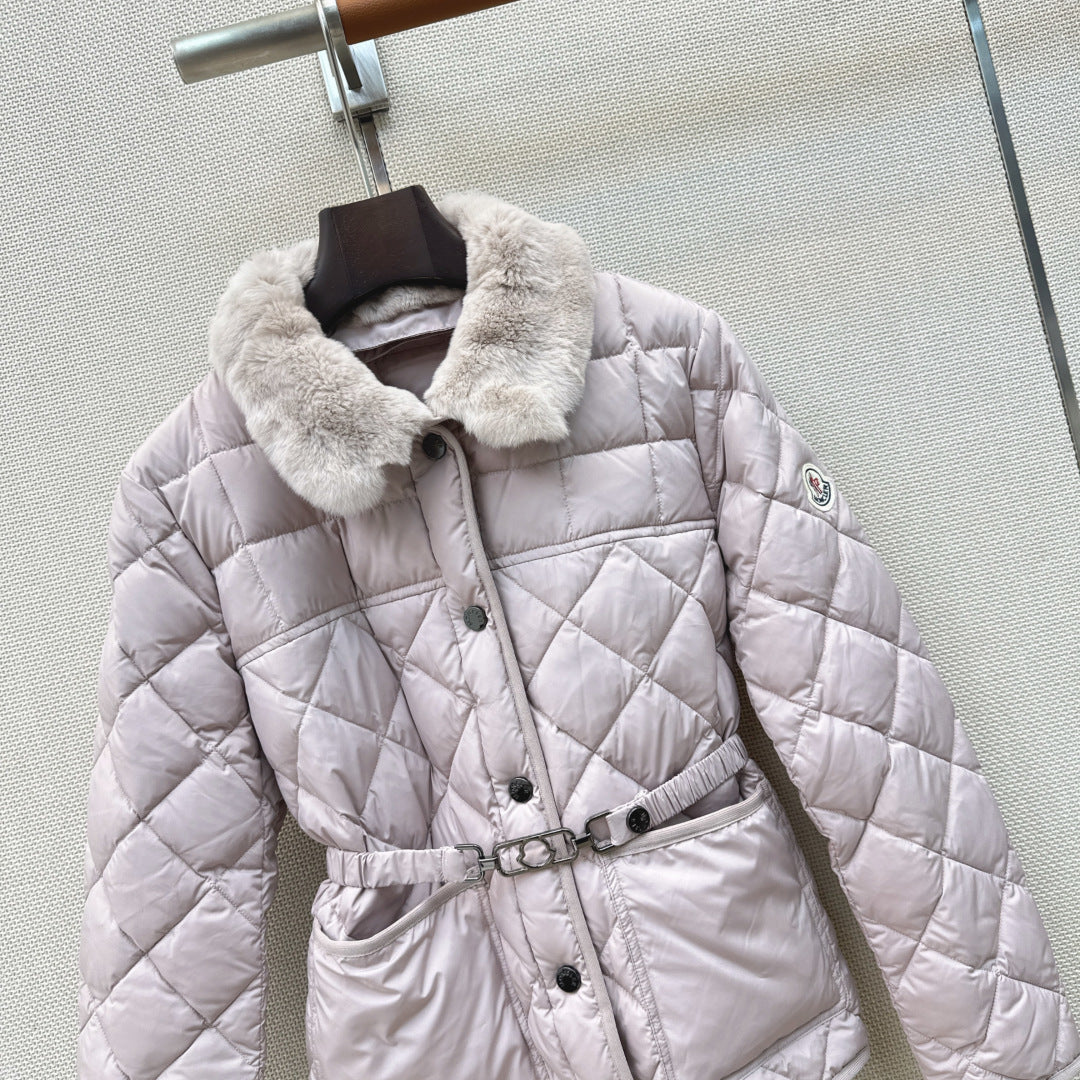 Moncler 26s Cygnes Belted Short Down Jacket Light Beige 419292