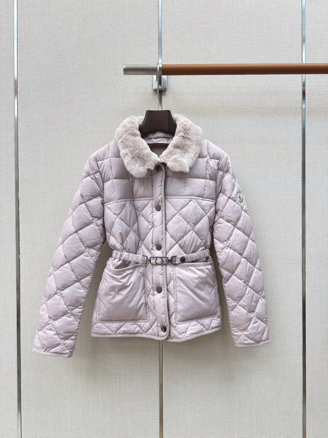 Moncler 26s Cygnes Belted Short Down Jacket Light Beige 419292