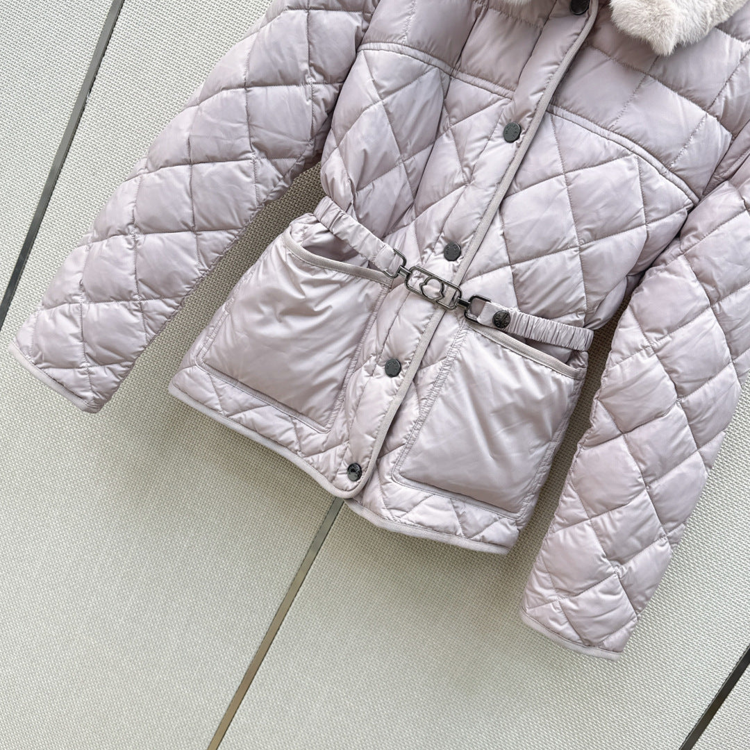 Moncler 26s Cygnes Belted Short Down Jacket Light Beige 419292