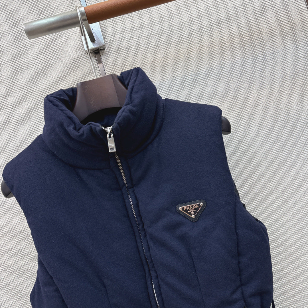Prada 26s Loden Down Vest Navy Blue Down Filling 419337
