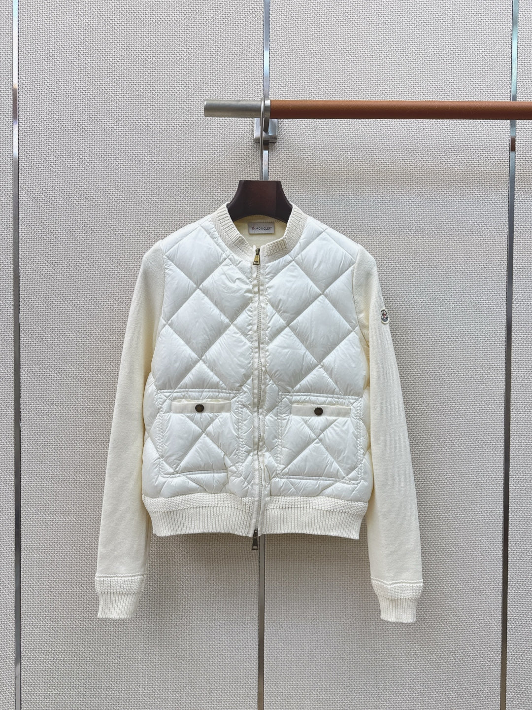 Moncler 26s Cardigan Padded Jacket White Knit Nylon 429070