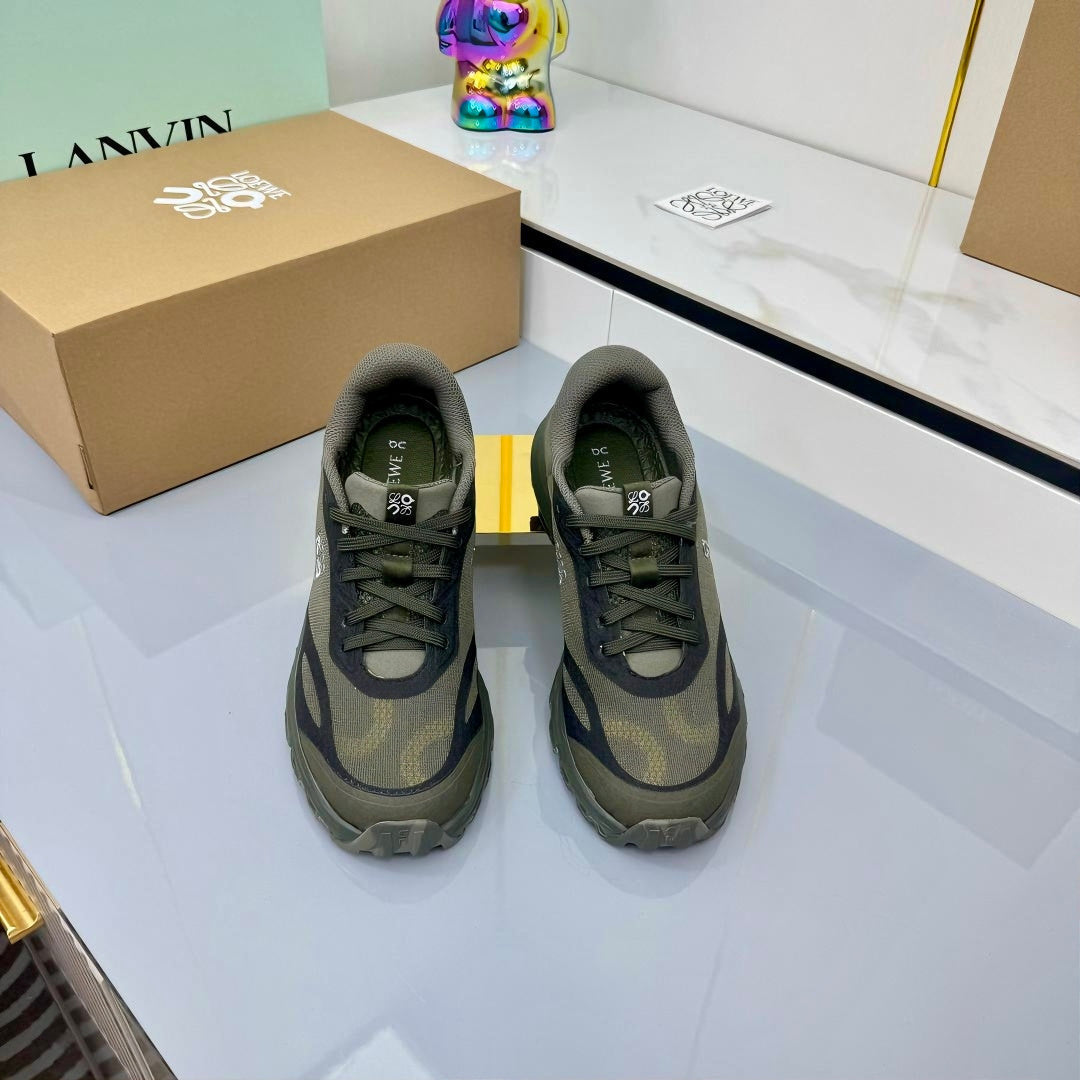 Loewe 26s Running Sneakers In Dark Olive Green Mesh