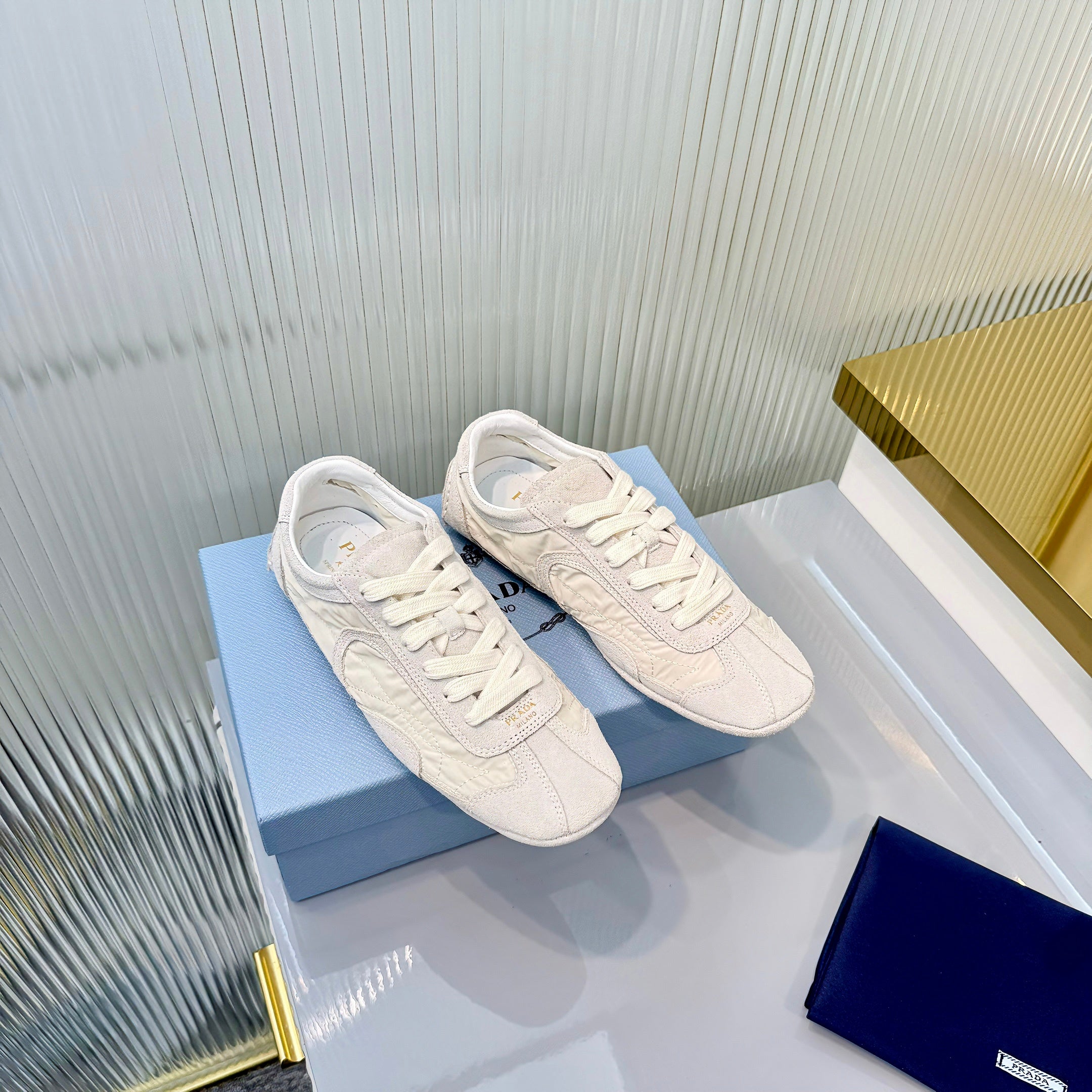 Prada Montecarlo Sneakers Grey Cream Re Nylon Suede 715030
