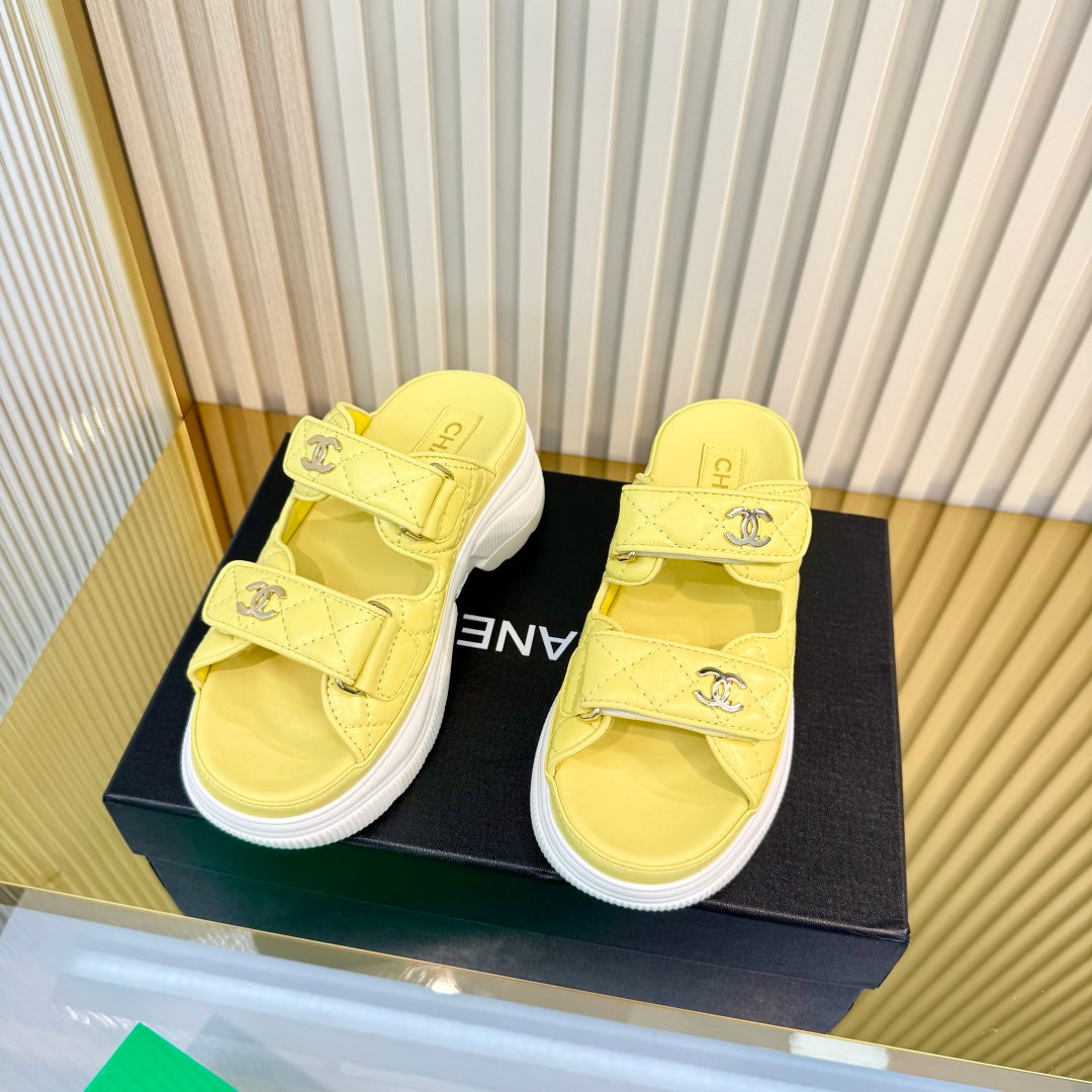 Chanel 26S Platform Sandals In Yellow Lambskin