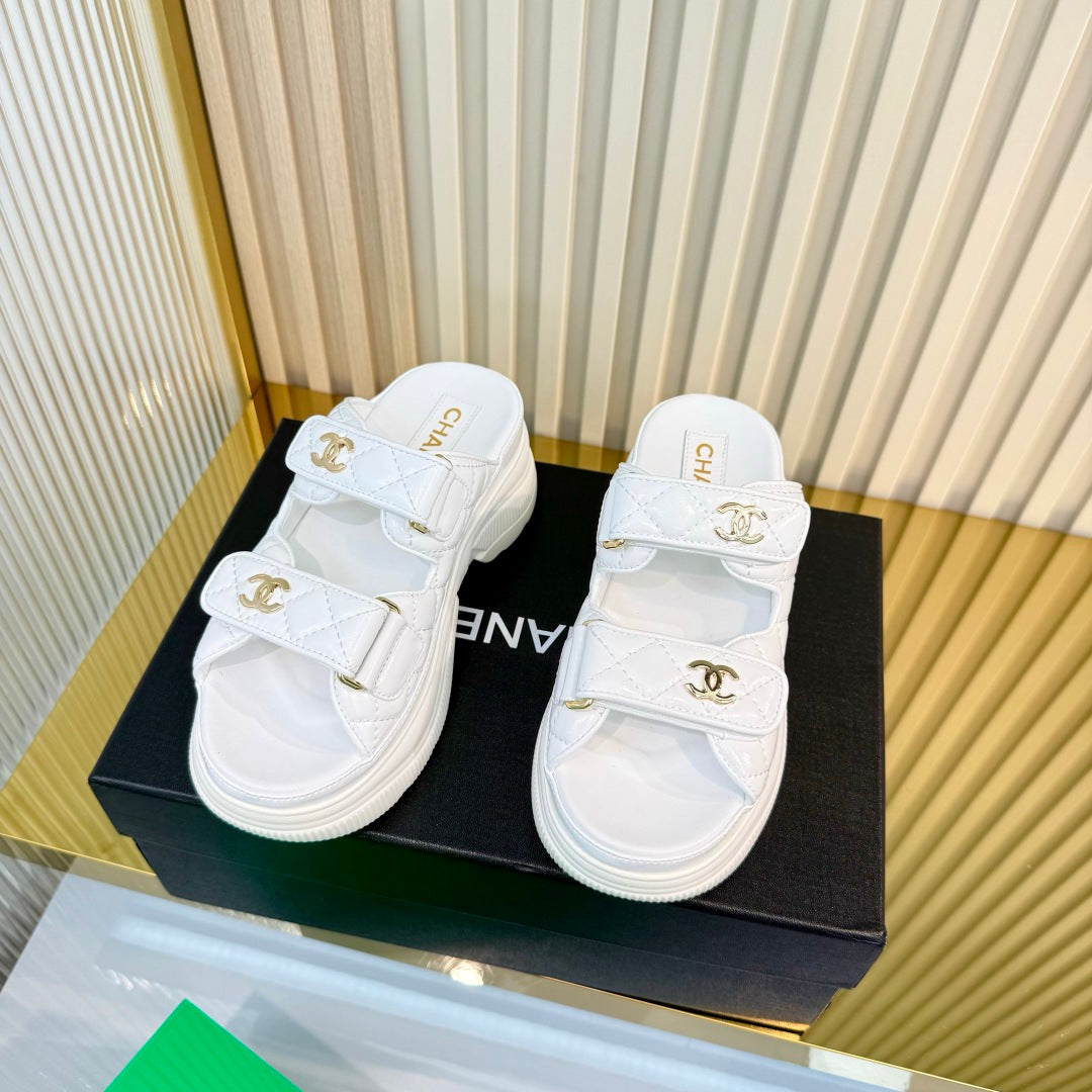 Chanel 26S Platform Sandals In White Lambskin