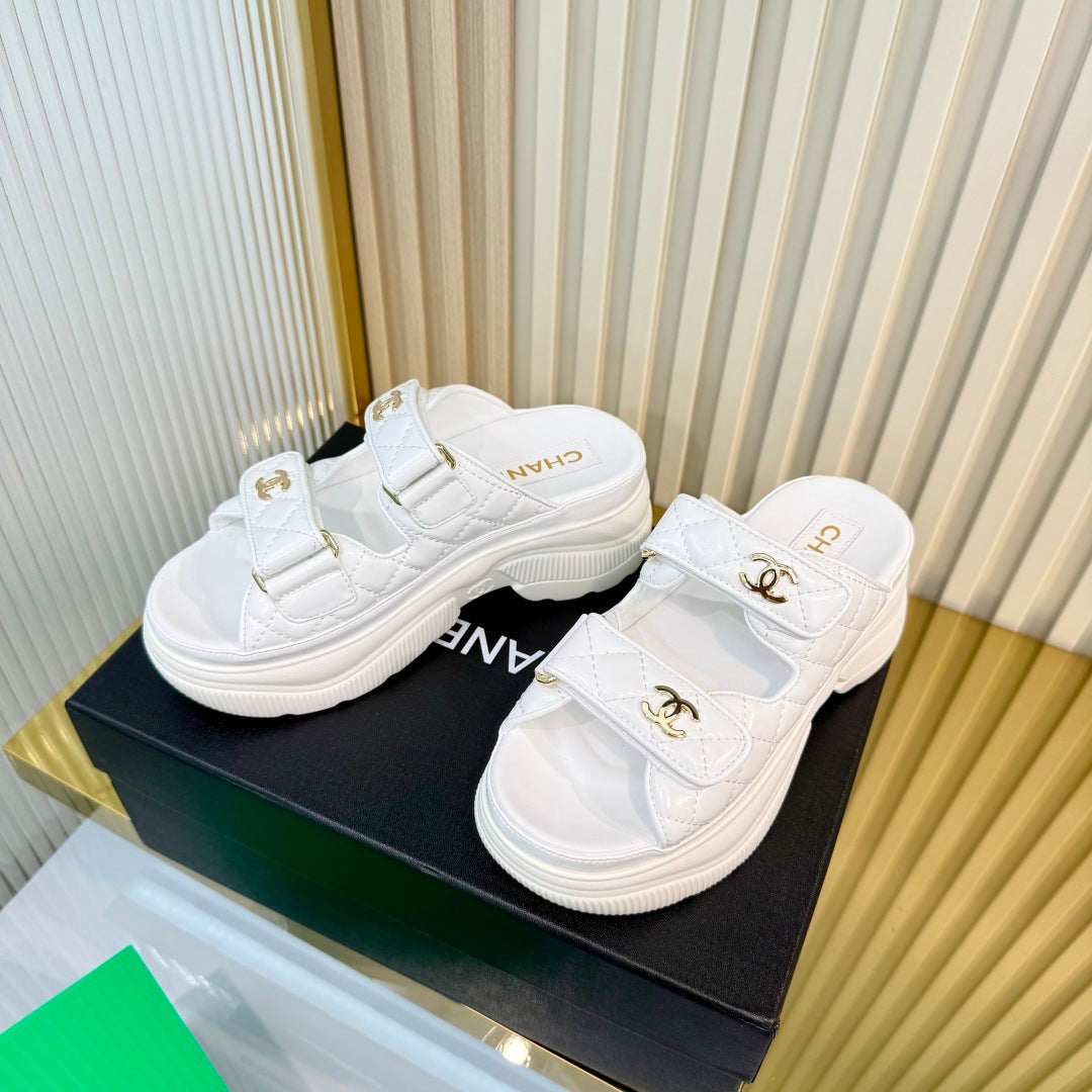 Chanel 26S Platform Sandals In White Lambskin