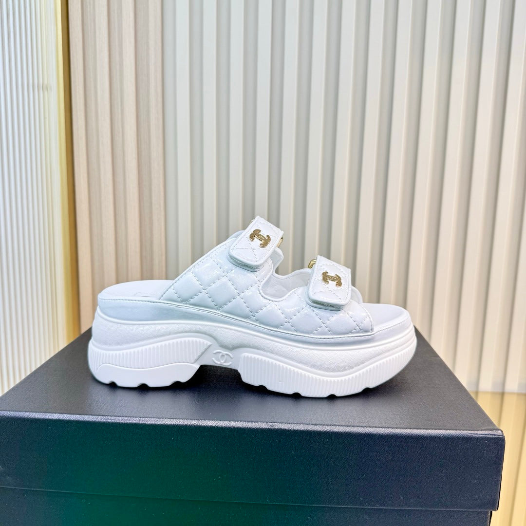 Chanel 26S Platform Sandals In White Lambskin