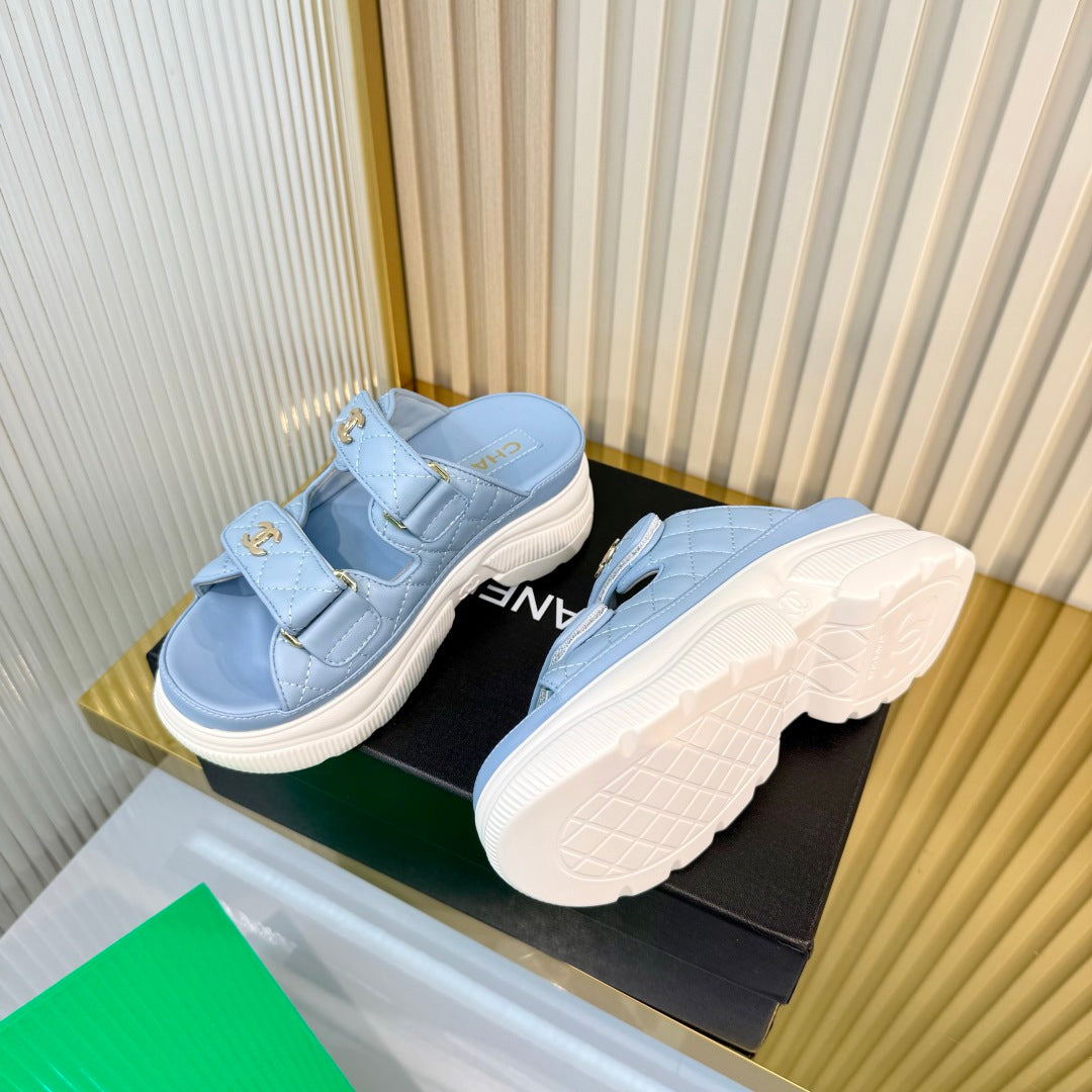 Chanel 26S Platform Sandals In Light Blue Lambskin