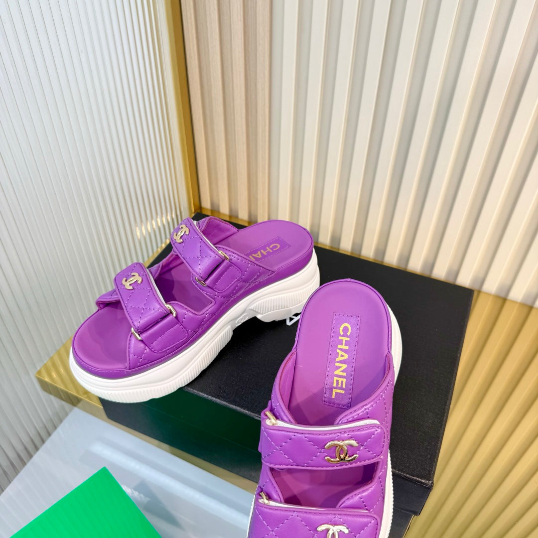 Chanel 26S Platform Sandals in Purple Lambskin