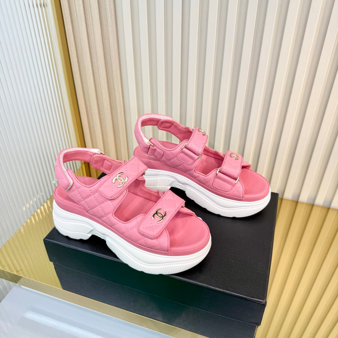 Chanel 26S Platform Velcro Sandals In Light Pink Lambskin