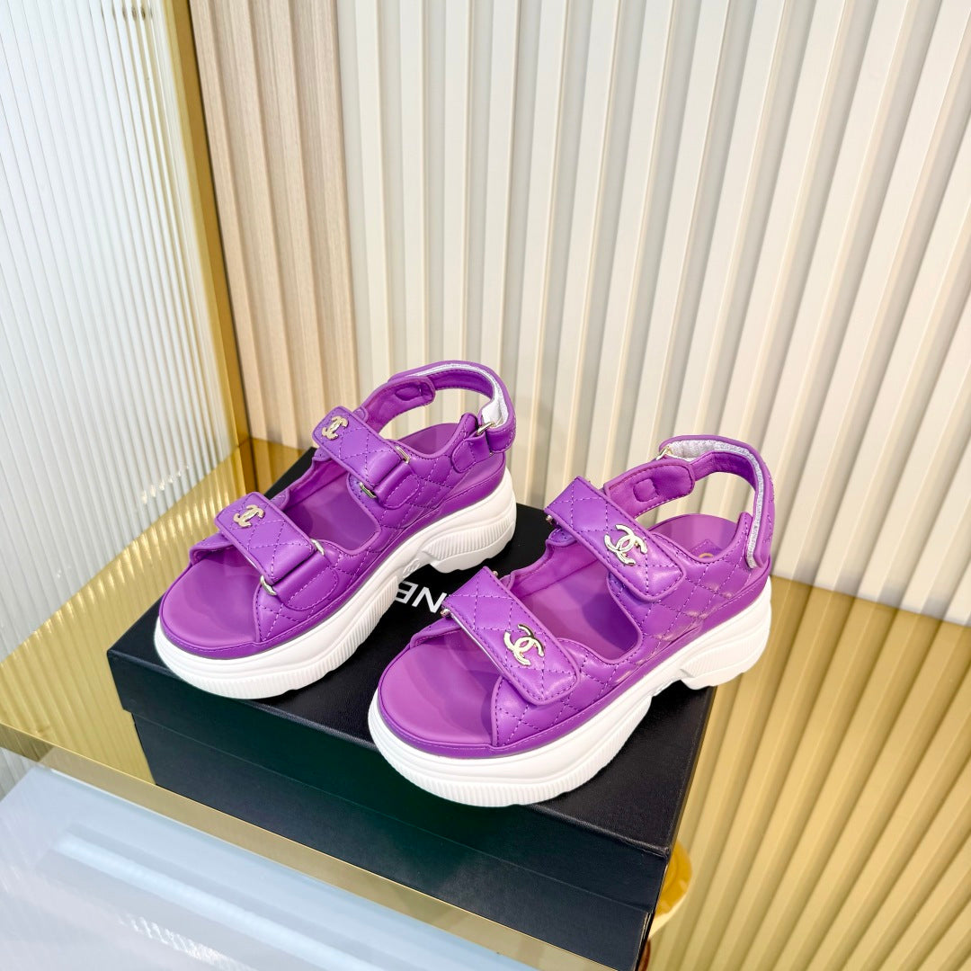 Chanel 26S Platform Velcro Sandals In Purple Lambskin
