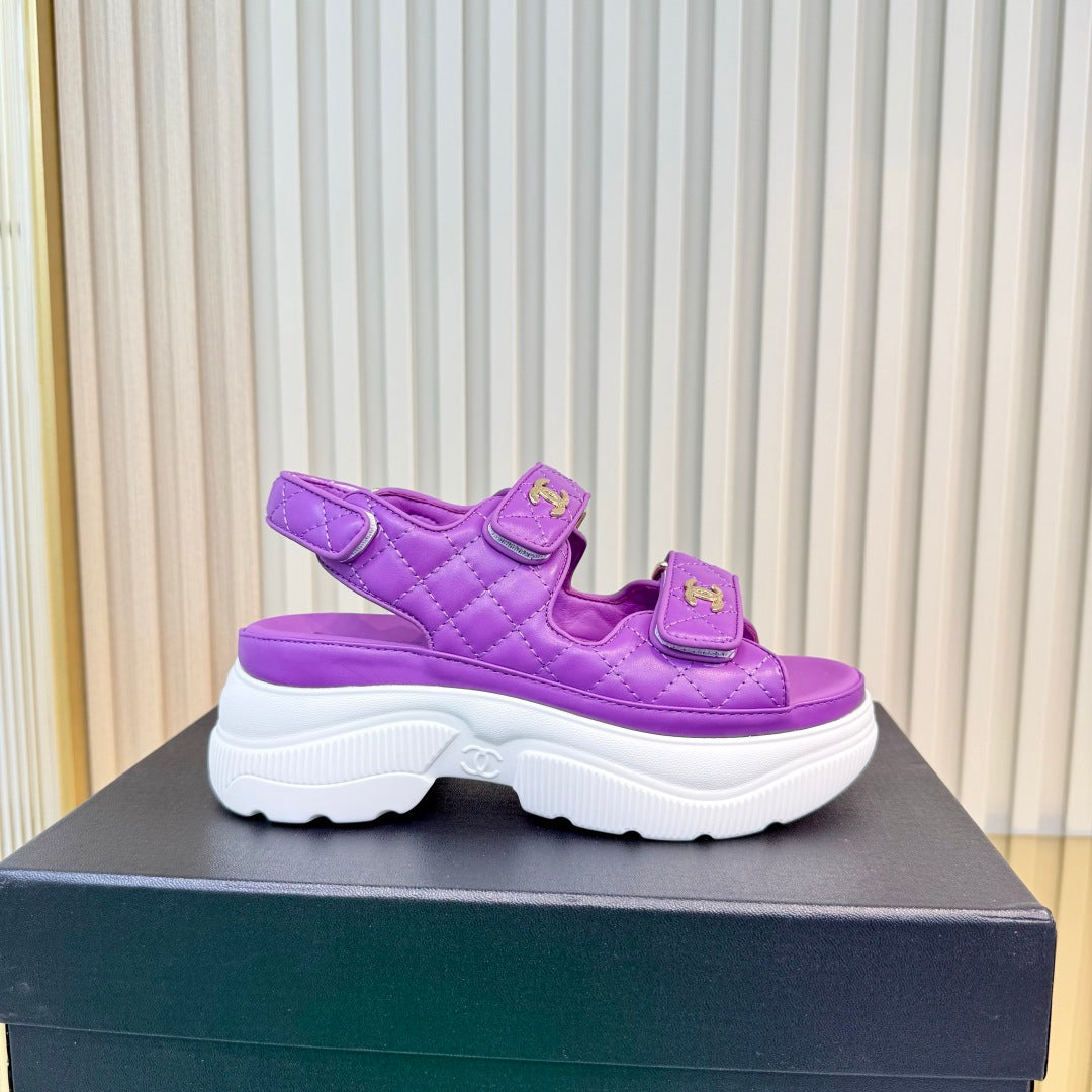 Chanel 26S Platform Velcro Sandals In Purple Lambskin