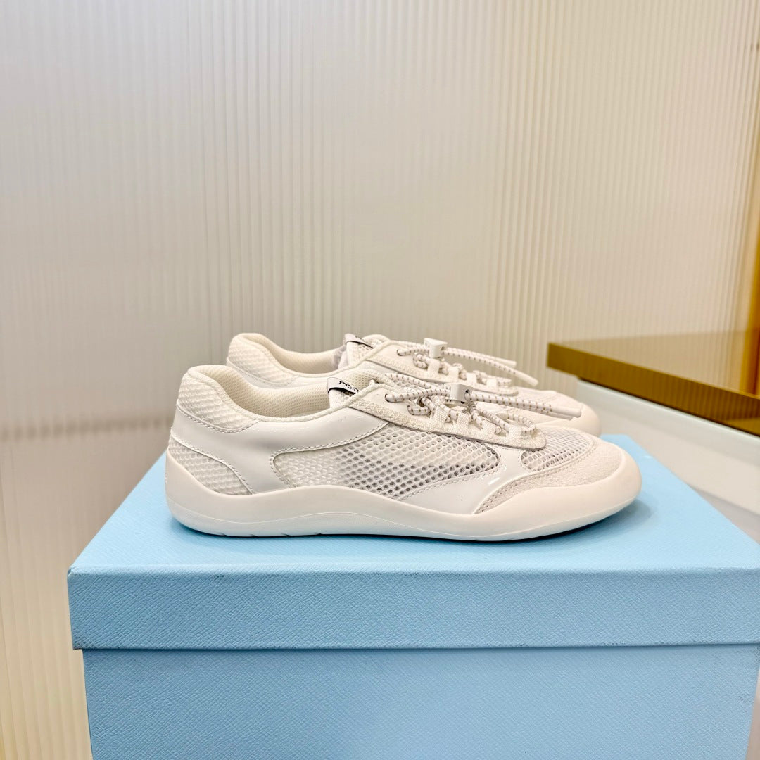 Prada 26s Speedrock Sneakers White Patent Leather Mesh Fabric 986641