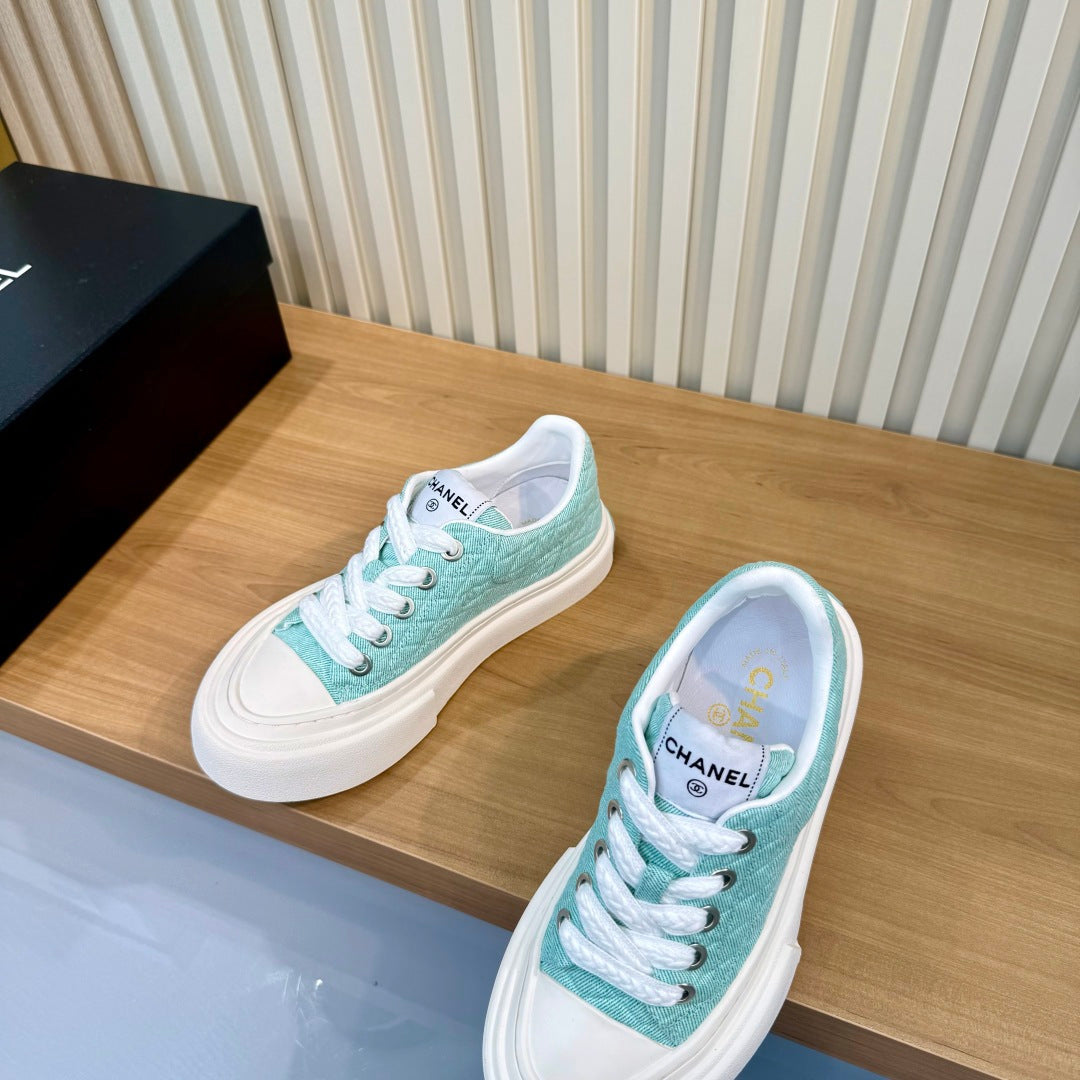 CC 26S Quilted Sneakers 3cm Mint Green Fabric 106063