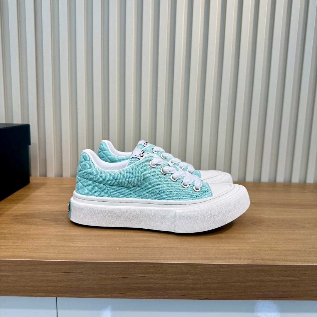 CC 26S Quilted Sneakers 3cm Mint Green Fabric 106063