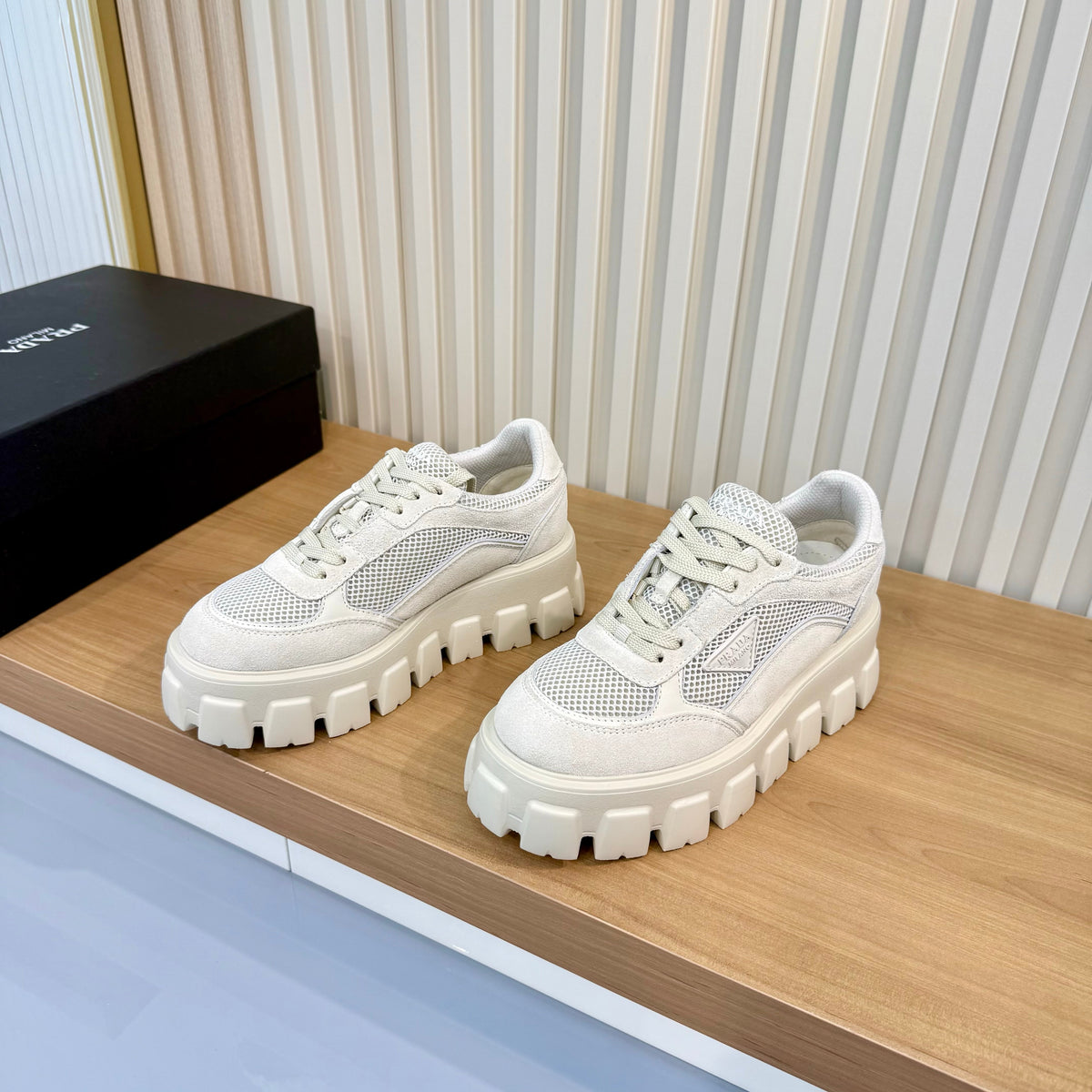 Prada 26s Sneakers White Mesh Suede 140576
