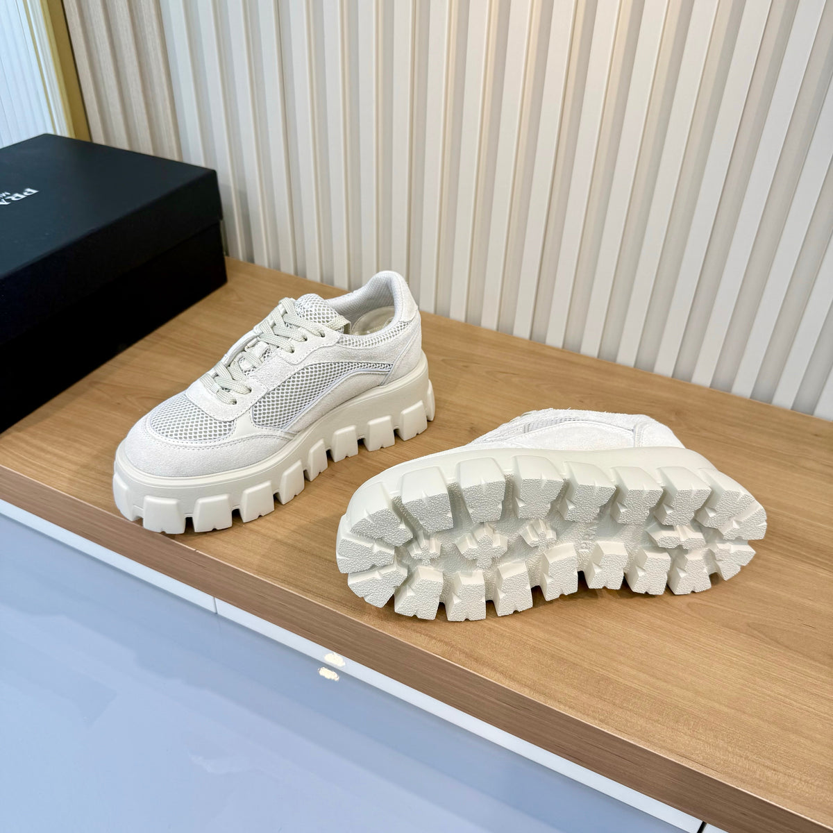 Prada 26s Sneakers White Mesh Suede 140576