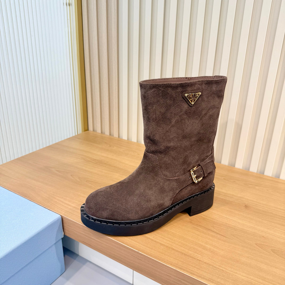 Prada 26s Mid-Calf Boots Brown Suede 140453