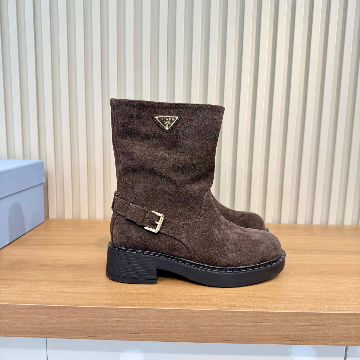 Prada 26s Mid-Calf Boots Brown Suede 140453