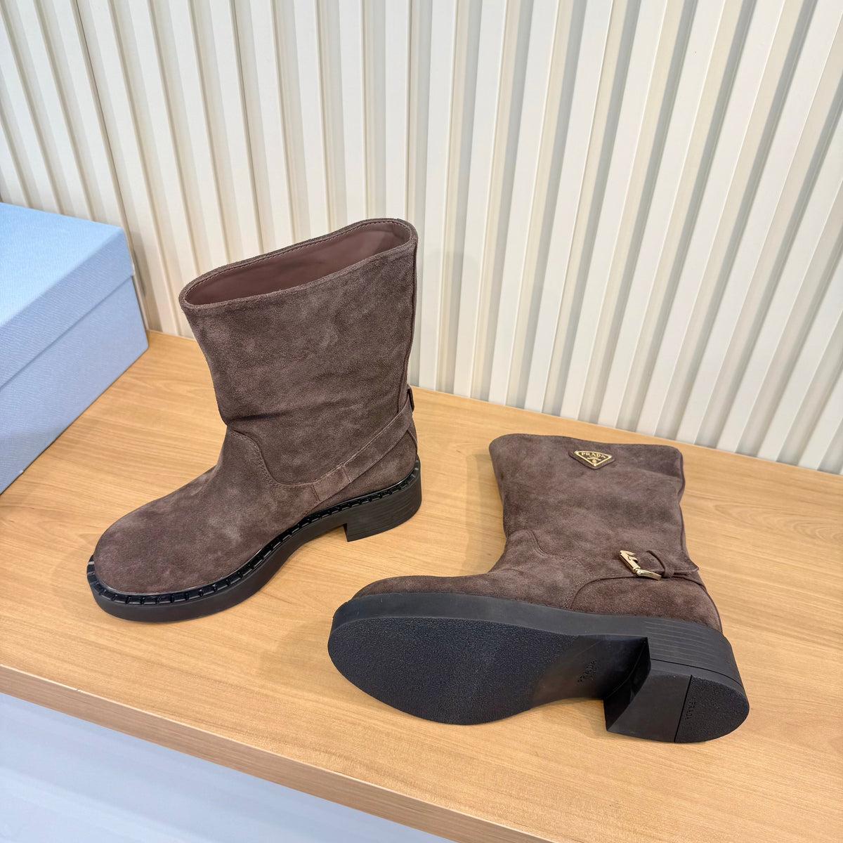 Prada 26s Mid-Calf Boots Brown Suede 140453