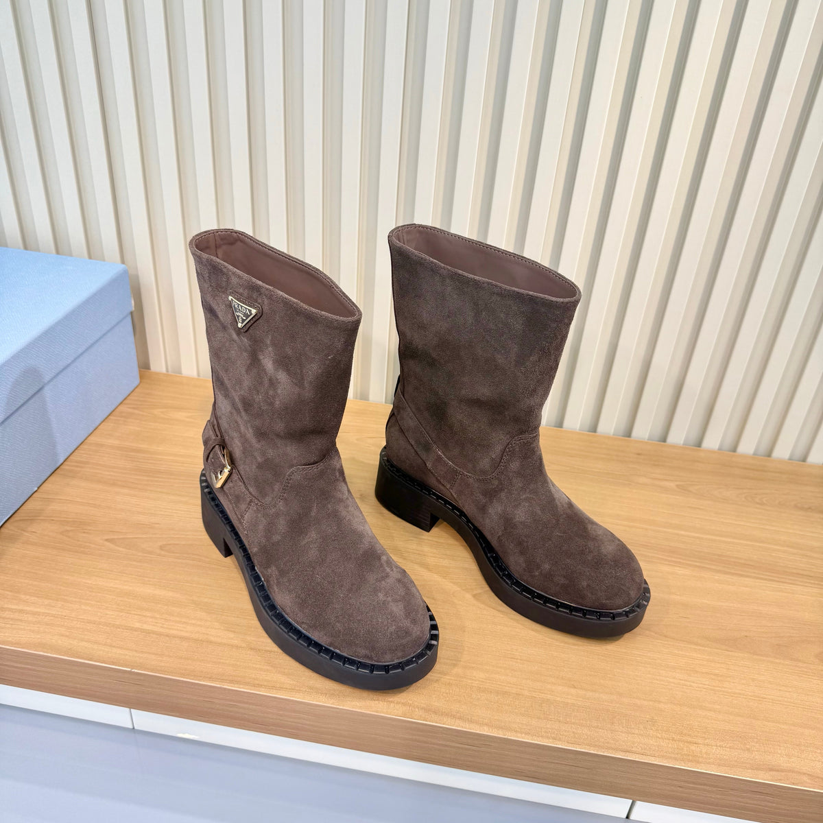 Prada 26s Mid-Calf Boots Brown Suede 140453