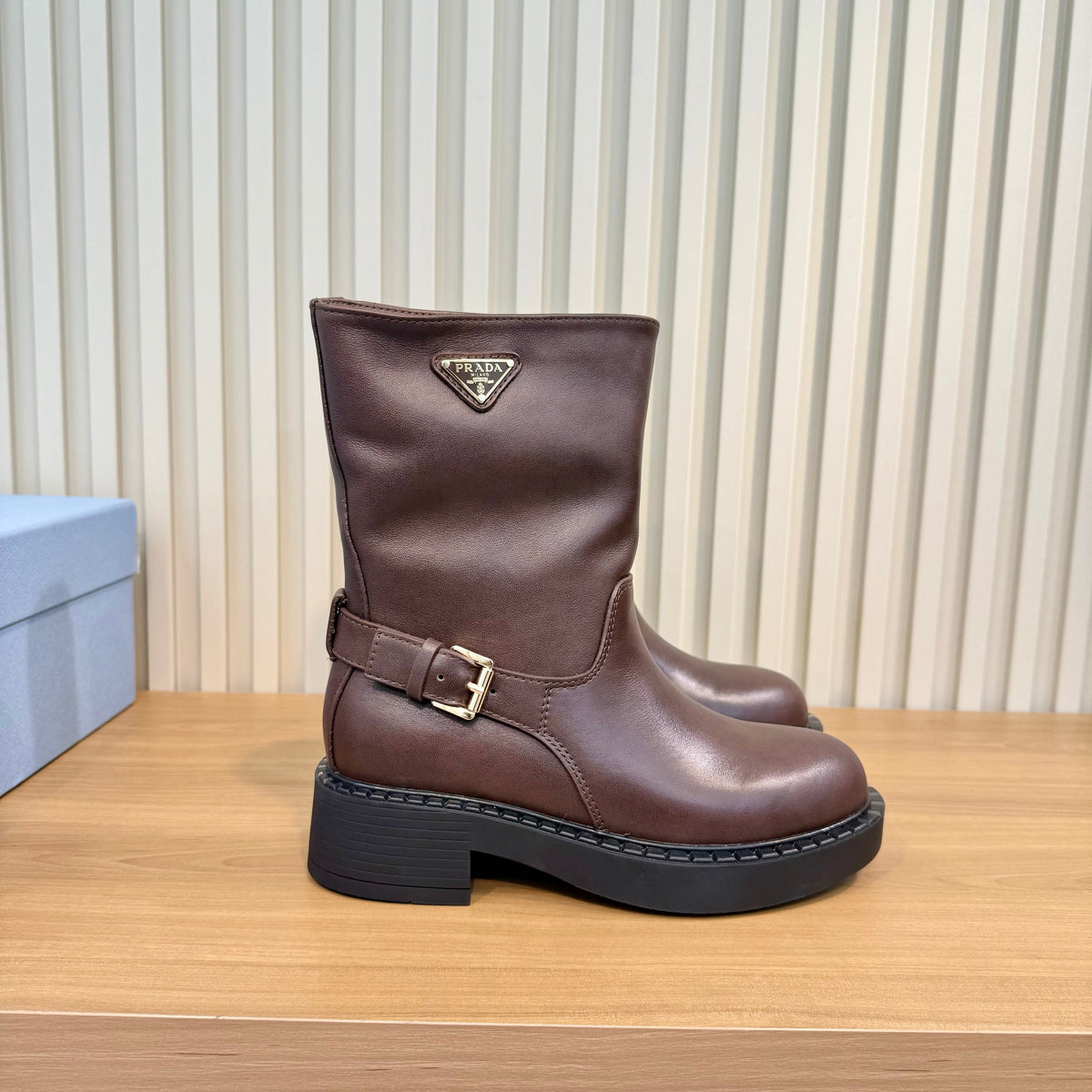 Prada 26s Mid-Calf Boots Brown Leather 140455