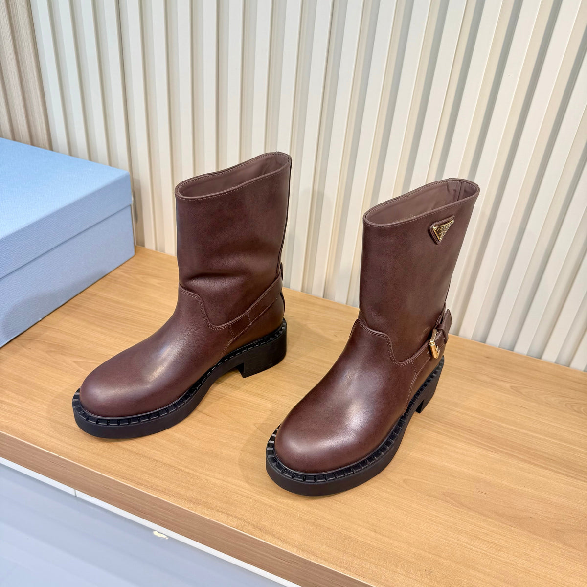 Prada 26s Mid-Calf Boots Brown Leather 140455