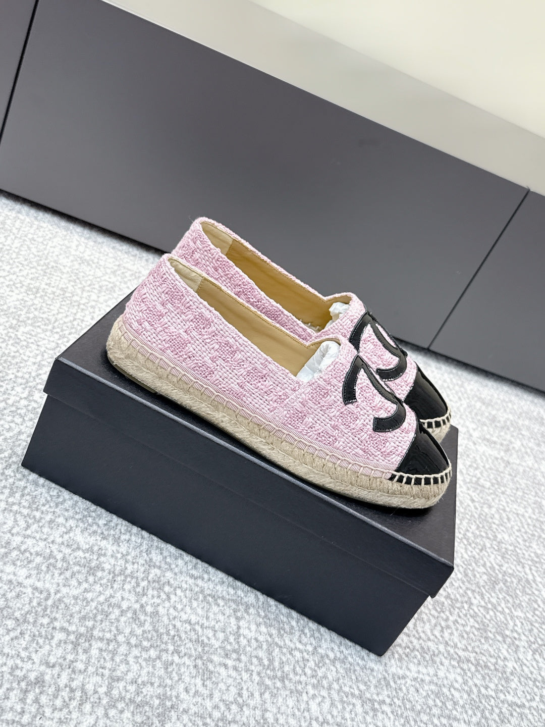 CC Espadrilles Black Pink Tweed Patent Leather 653917