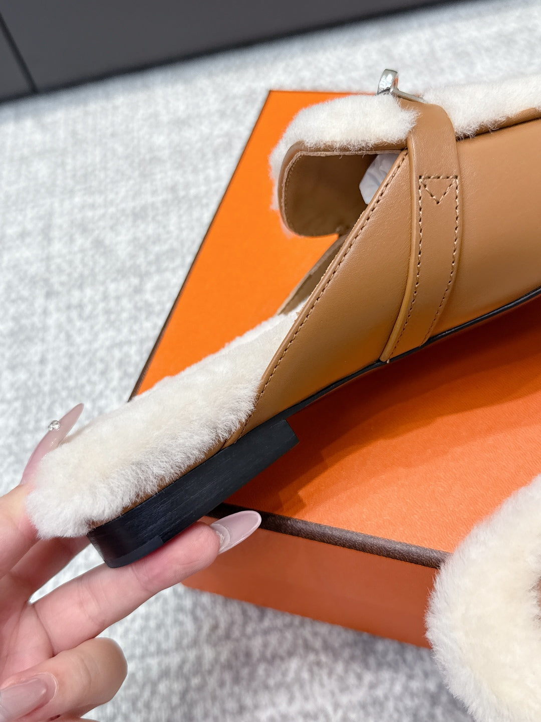 HM 25ss Oz Mule Brown Goatskin And Shearling 461944