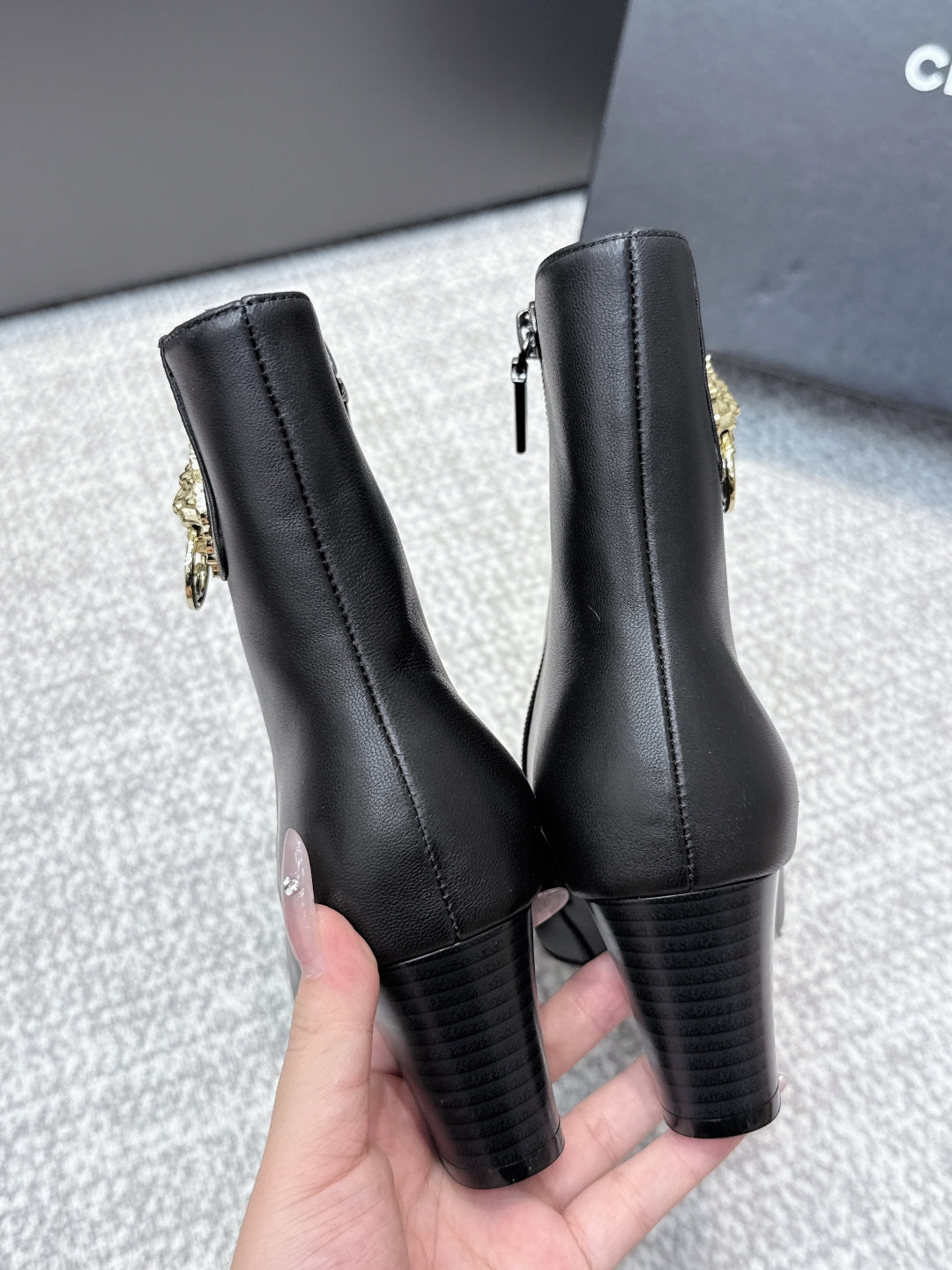 CC 2025s  Lion Pointed Toe Ankle Boots 50mm Black Sheepskin 461623