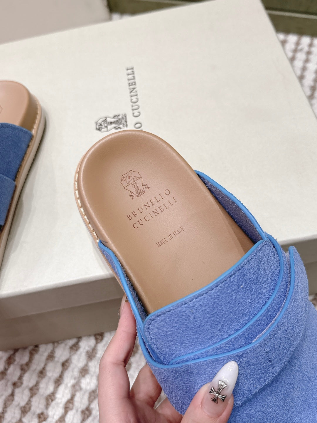 Brunello 26s Closed-Toe Men's Slippers Light Blue Suede 612233