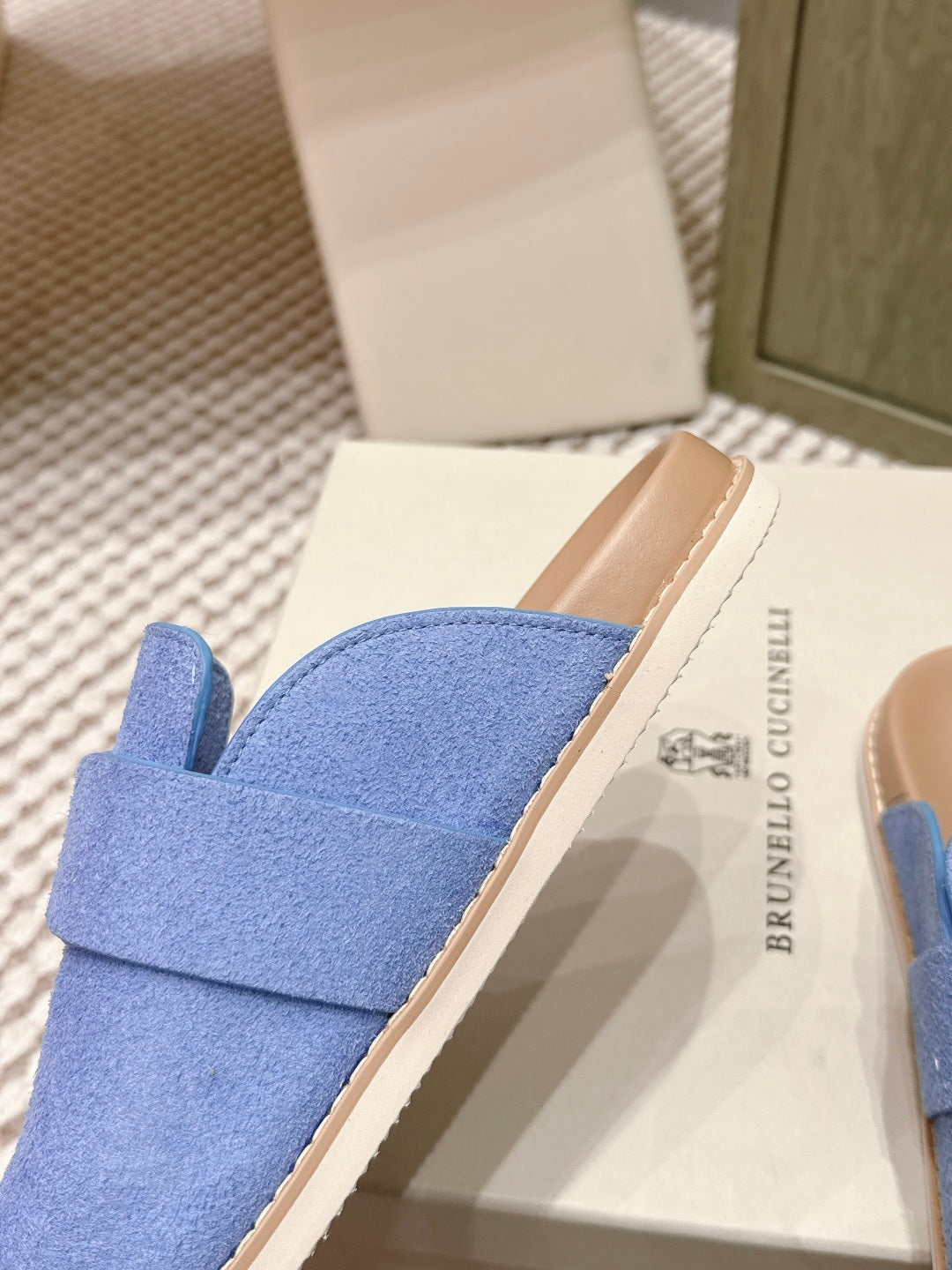 Brunello 26s Closed-Toe Men's Slippers Light Blue Suede 612233