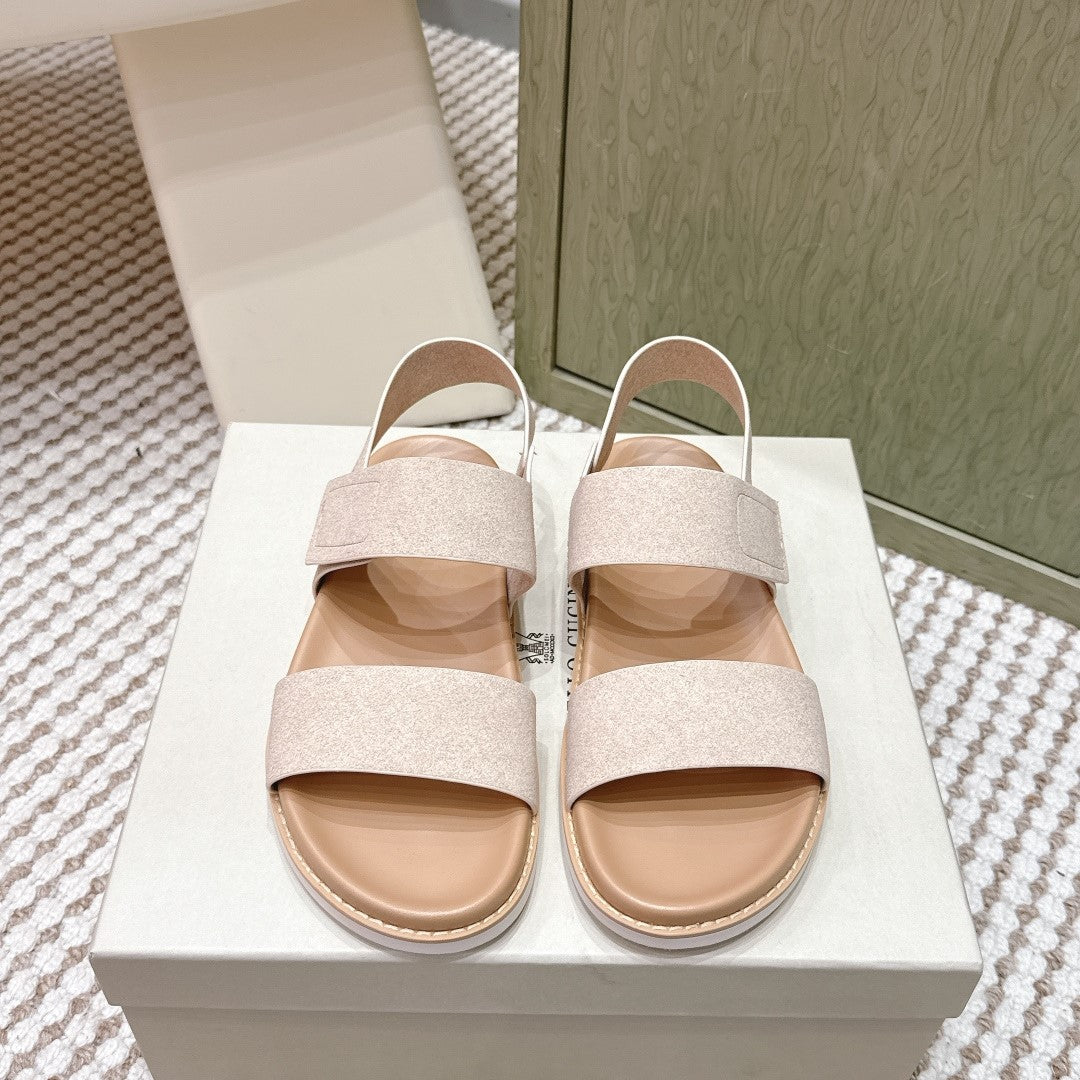 Brunello 26s Velcro  Men's Sandals Light Beige Brown Suede Cowhide  612229