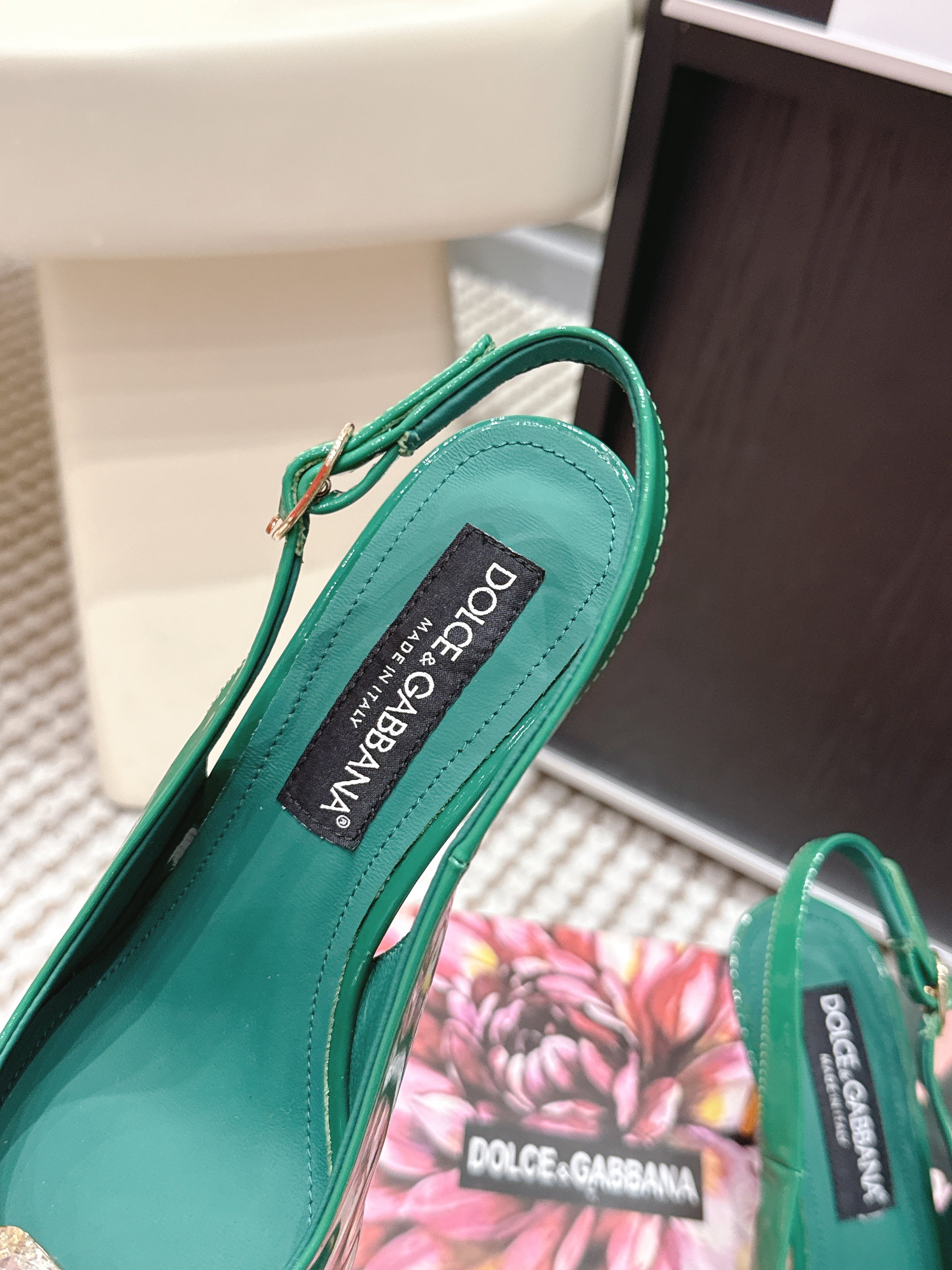 DG Rainbow Slingbacks Teal Green Patent Leather 663073