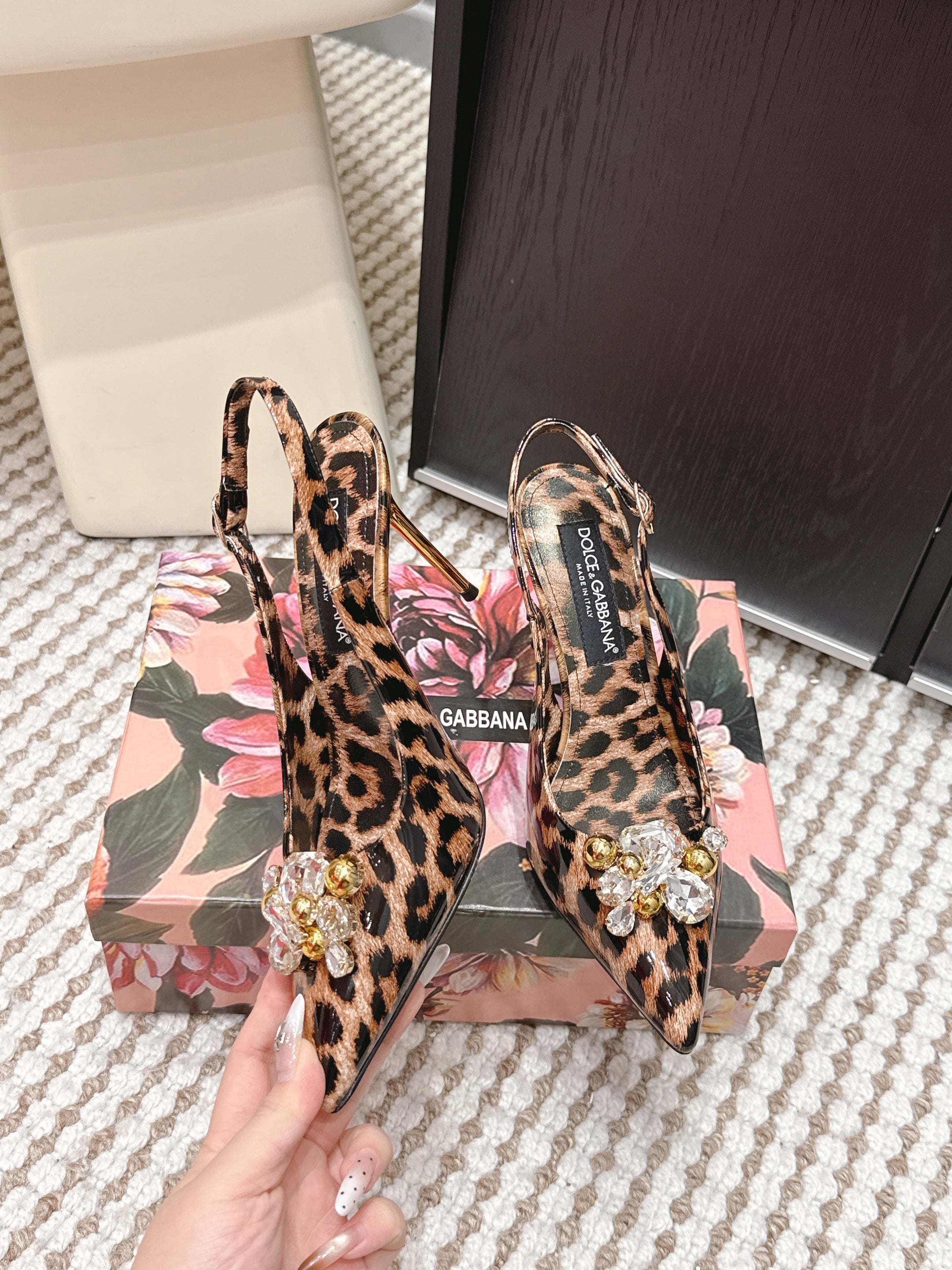 DG Rainbow Slingbacks Leopard Printed Patent Leather 663076