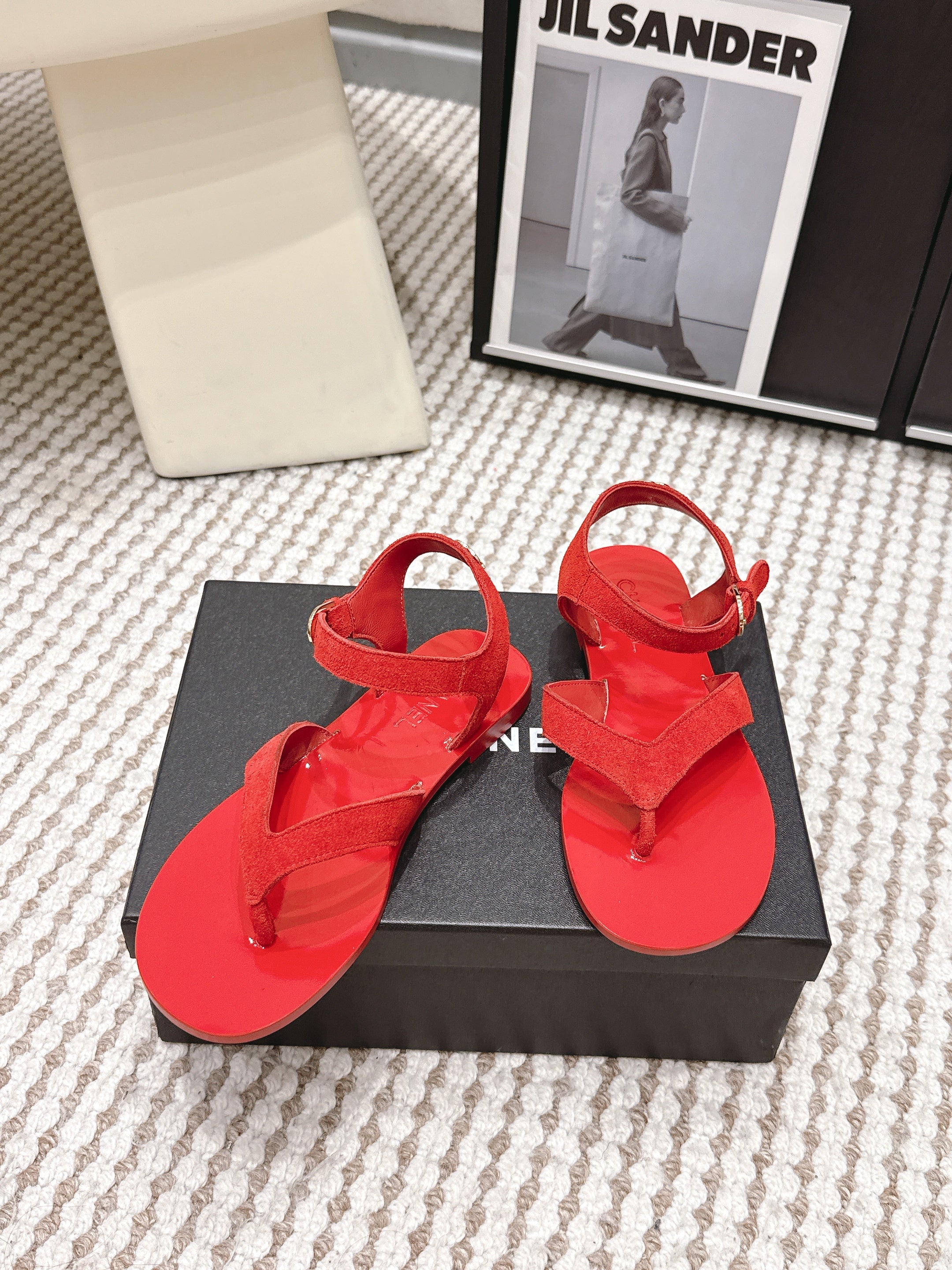 CC Strappy Sandals Red Suede Leather 721498