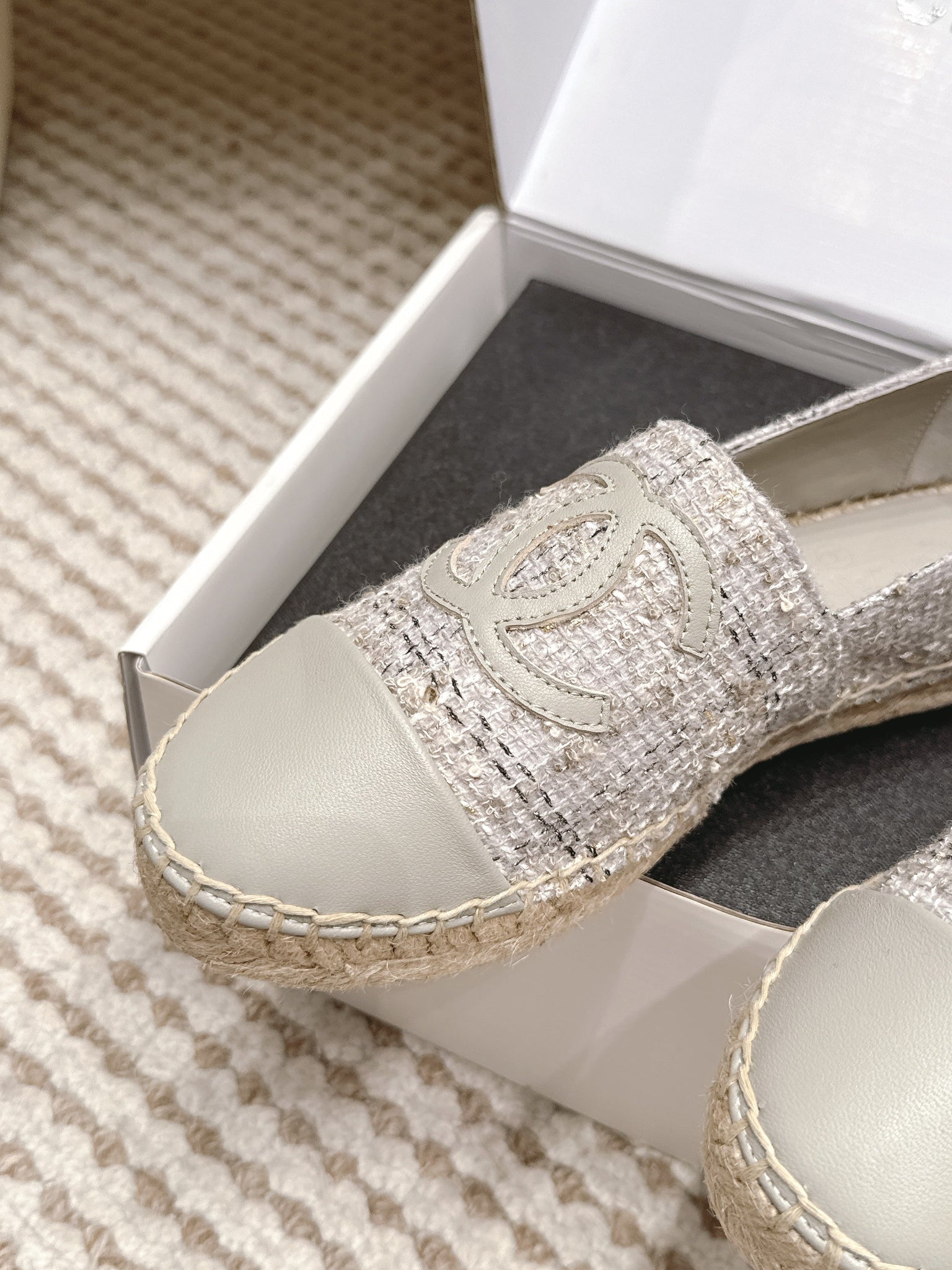 CC 26s Slip Ons Grey Tweed Patent Calfskin