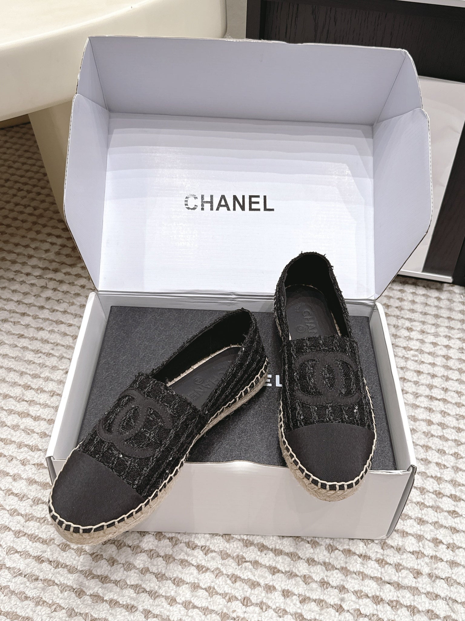 CC 26s Slip Ons Navy Blue Tweed Patent Calfskin