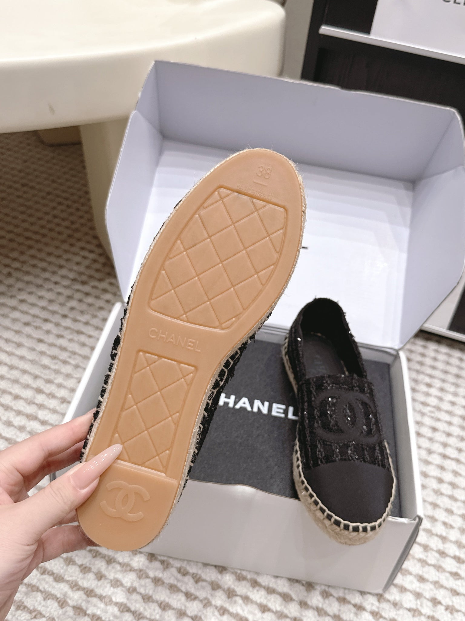 CC 26s Slip Ons Navy Blue Tweed Patent Calfskin