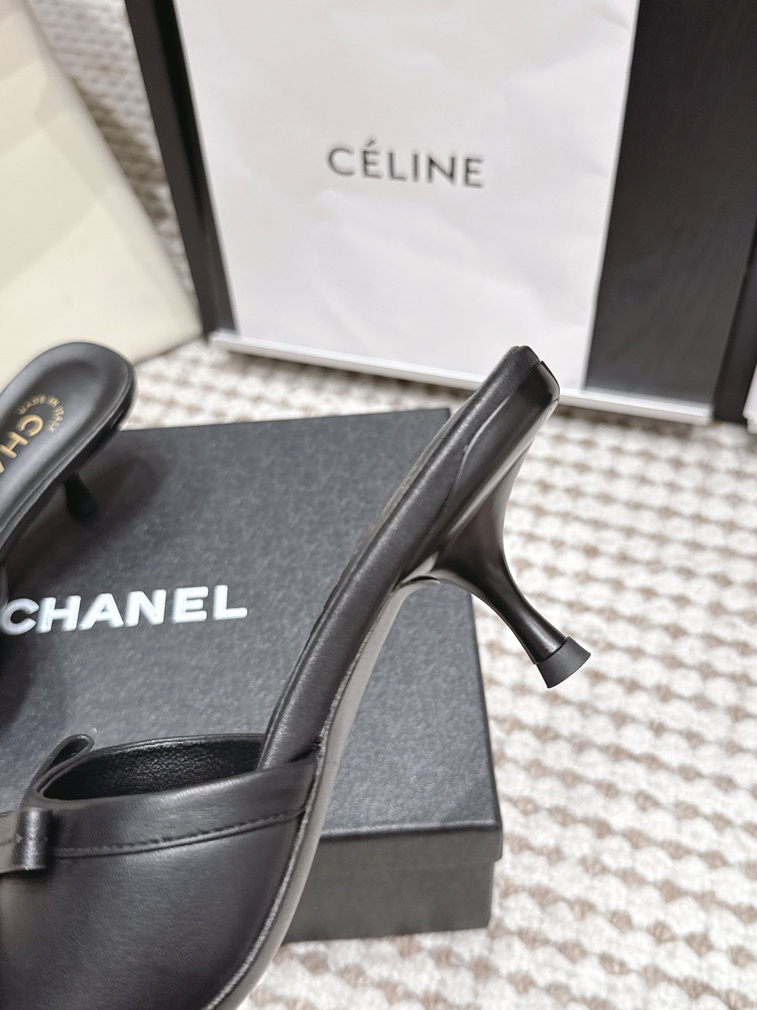 CC 26S Square Toe High Heel Sandals Black Calfskin