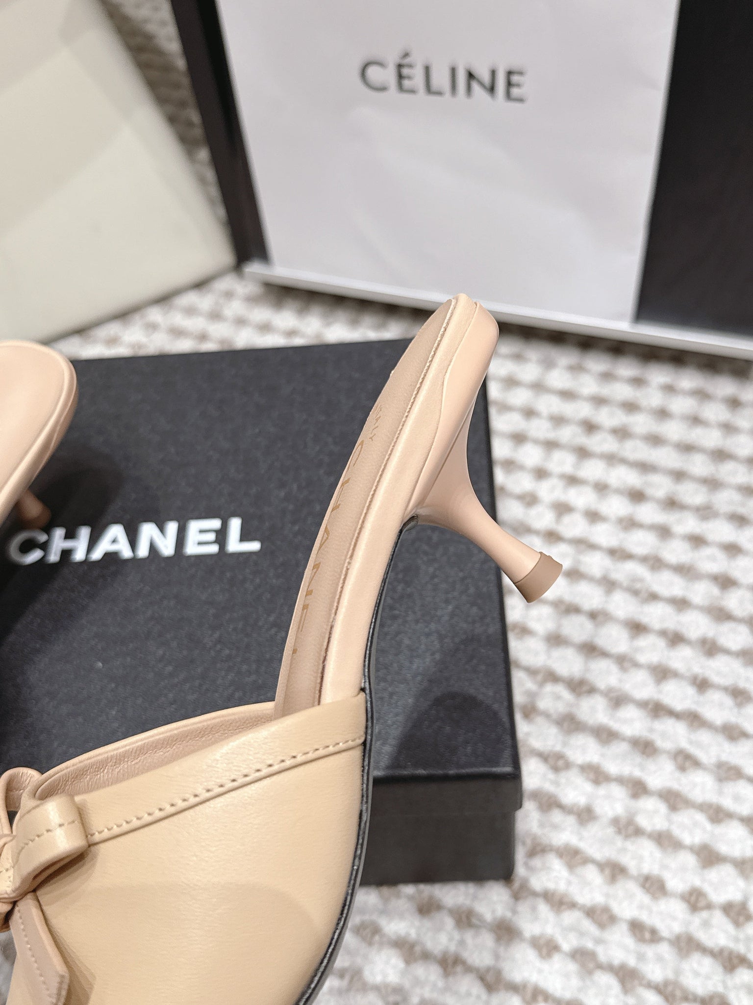 CC 26S Square Toe High Heel Sandals Beige Calfskin