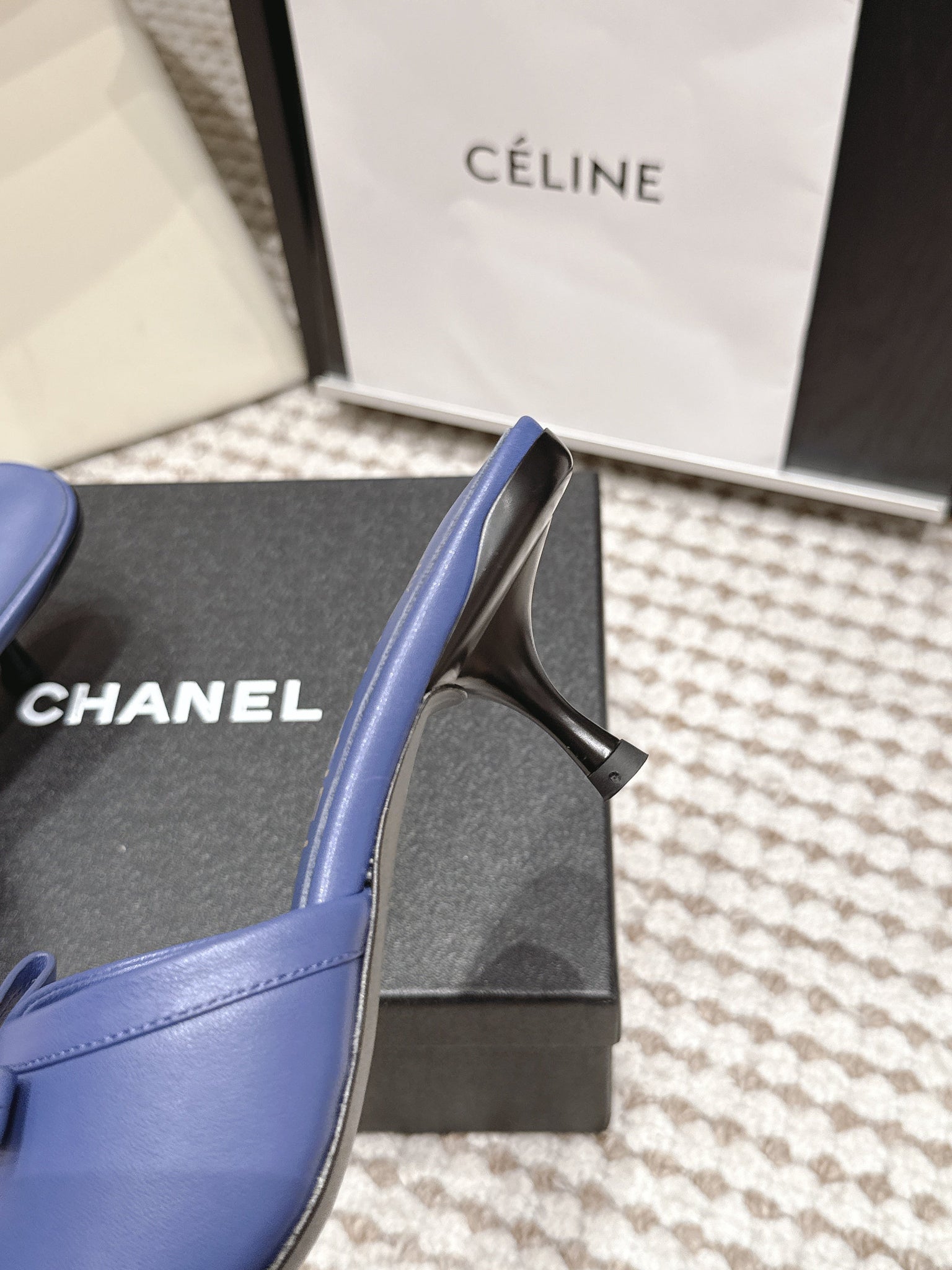 CC 26S Square Toe High Heel Sandals Dark Blue Calfskin