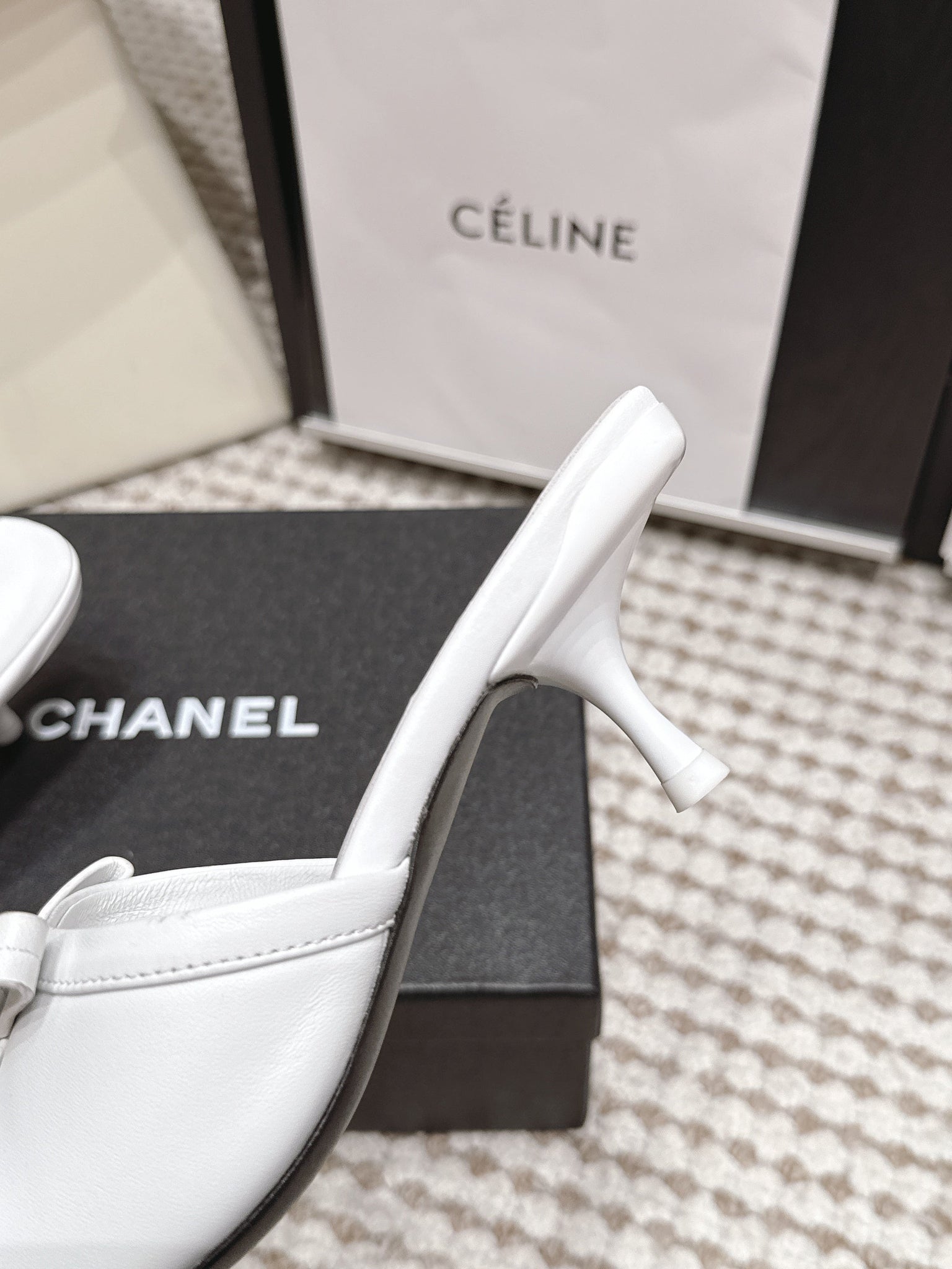 CC 26S Square Toe High Heel Sandals White Calfskin