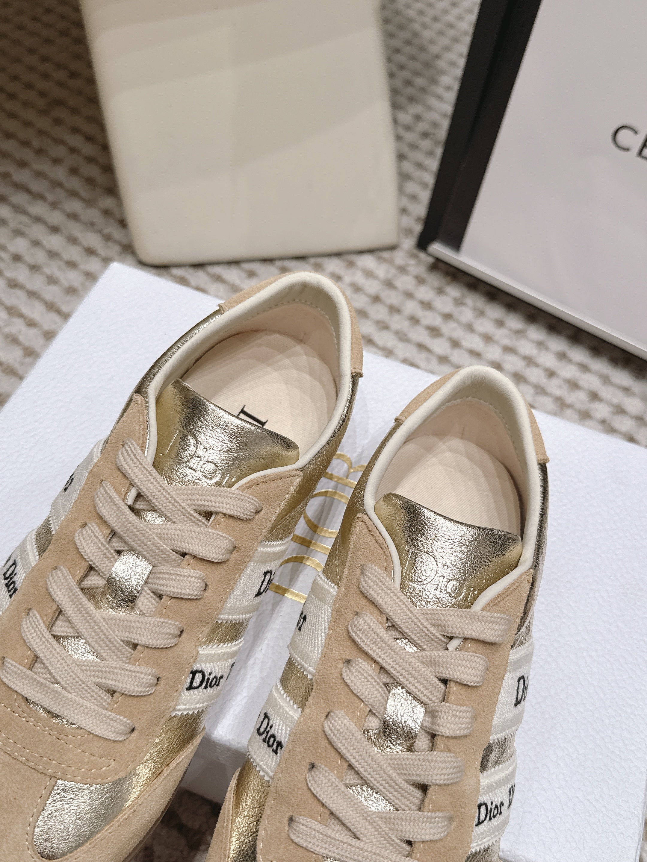 CD Ribbon Sneaker Sliver Khaki Suede Leather  930298