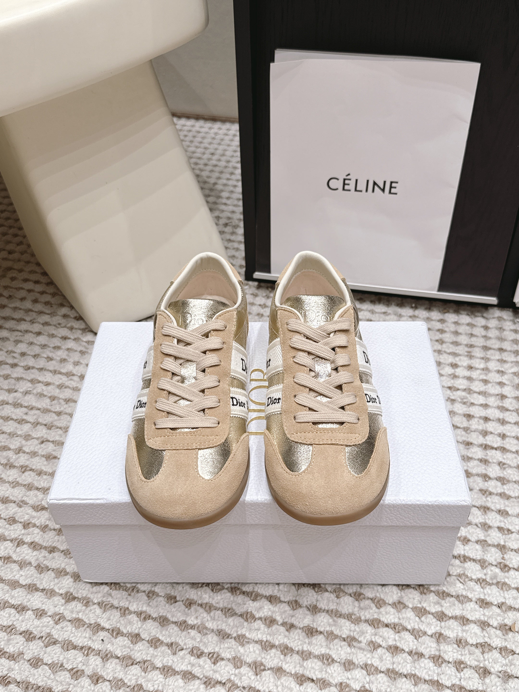 CD Ribbon Sneaker Sliver Khaki Suede Leather  930298