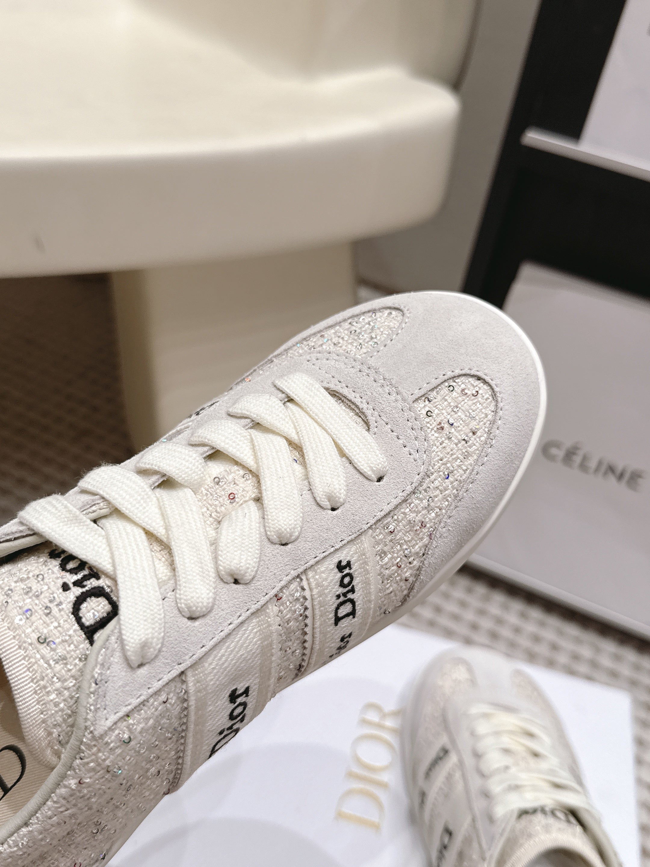 CD Ribbon Sneaker White Tweed Suede 930299