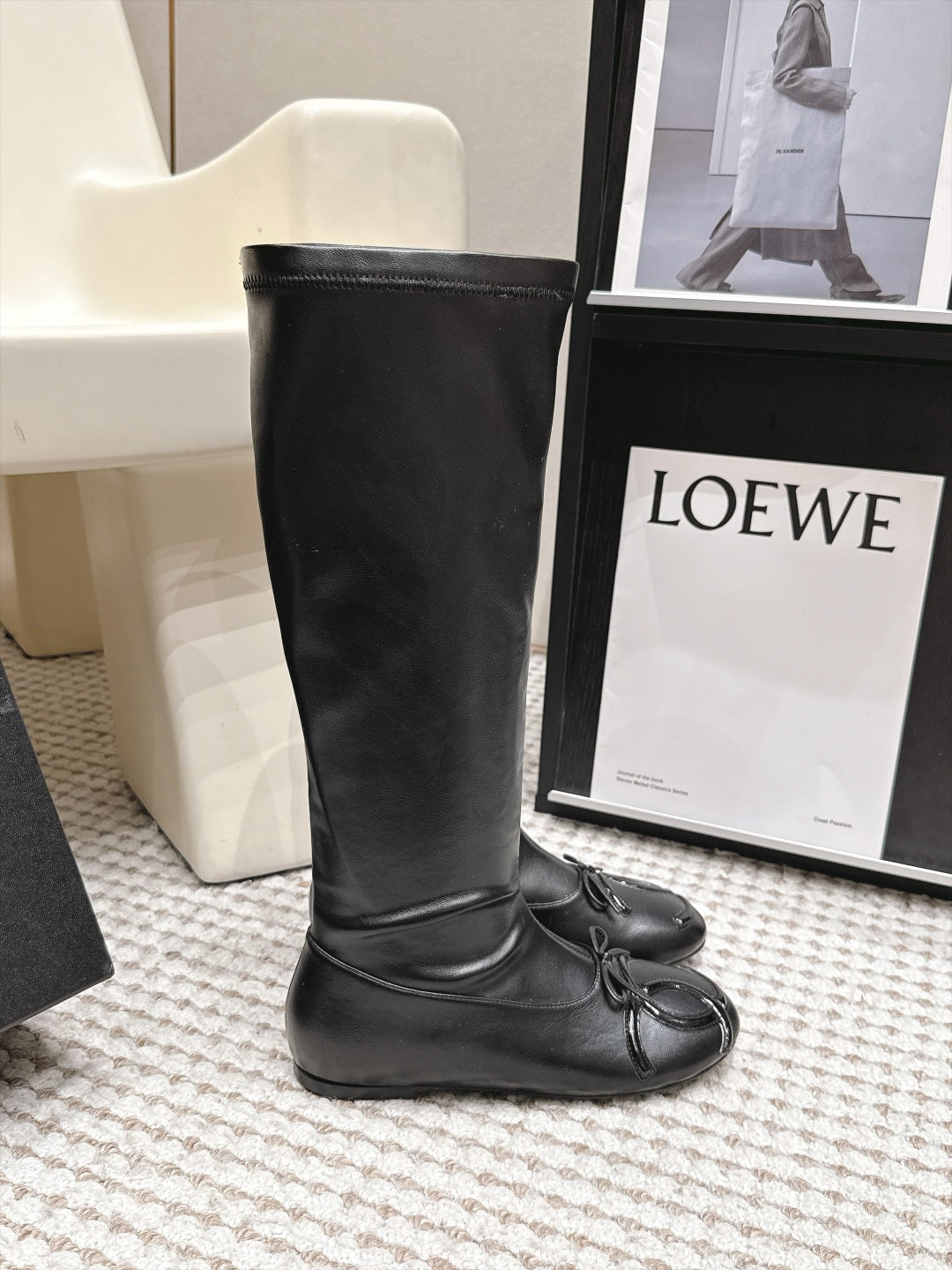 CC 26s Cambon Cap Toe Knee High Boots Black Leather 166360